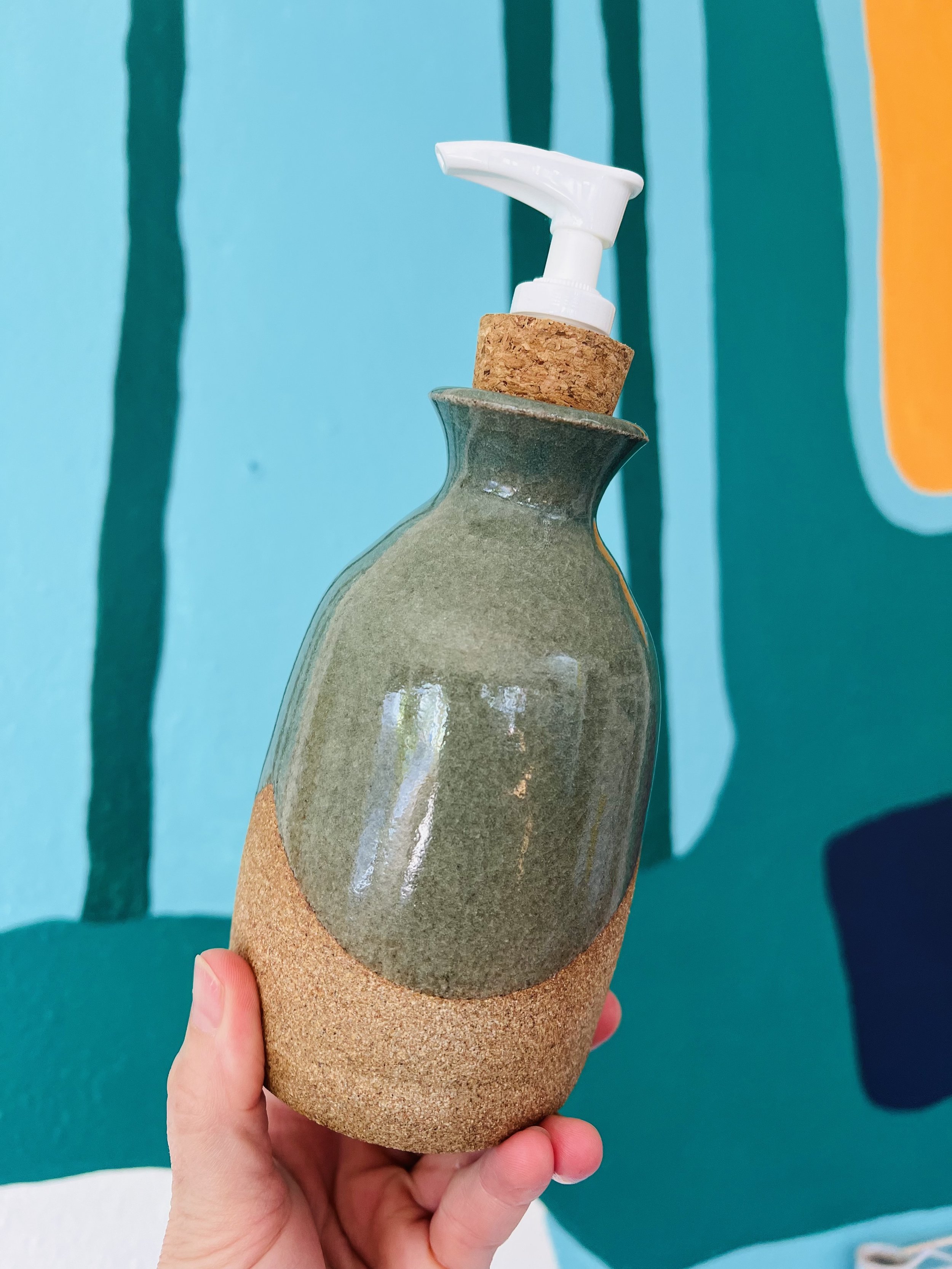 Sage green soap dispenser