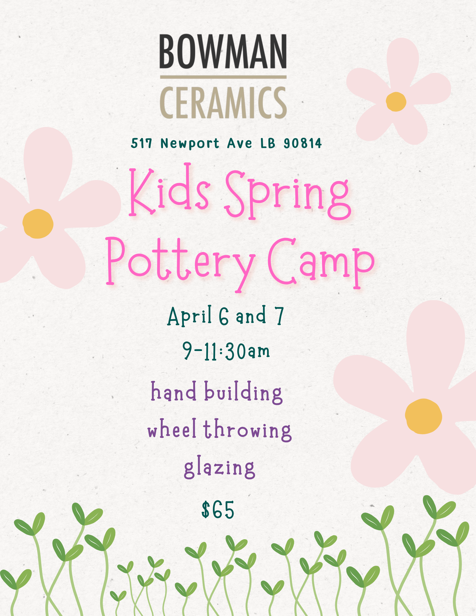 Monday April 6 Kids Pottery Camp