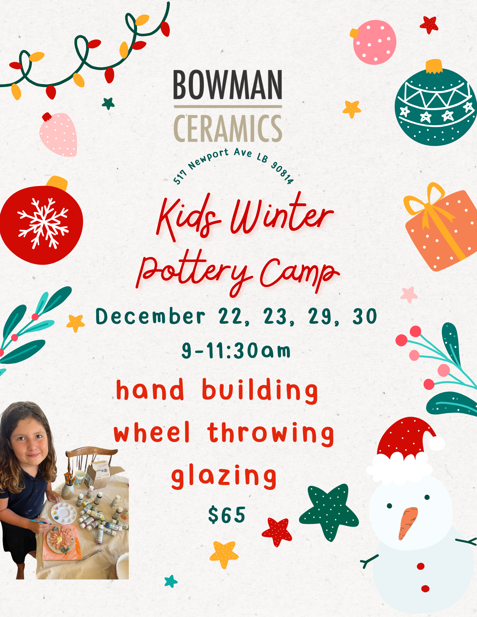 Monday Dec 22 Kids Pottery Camp