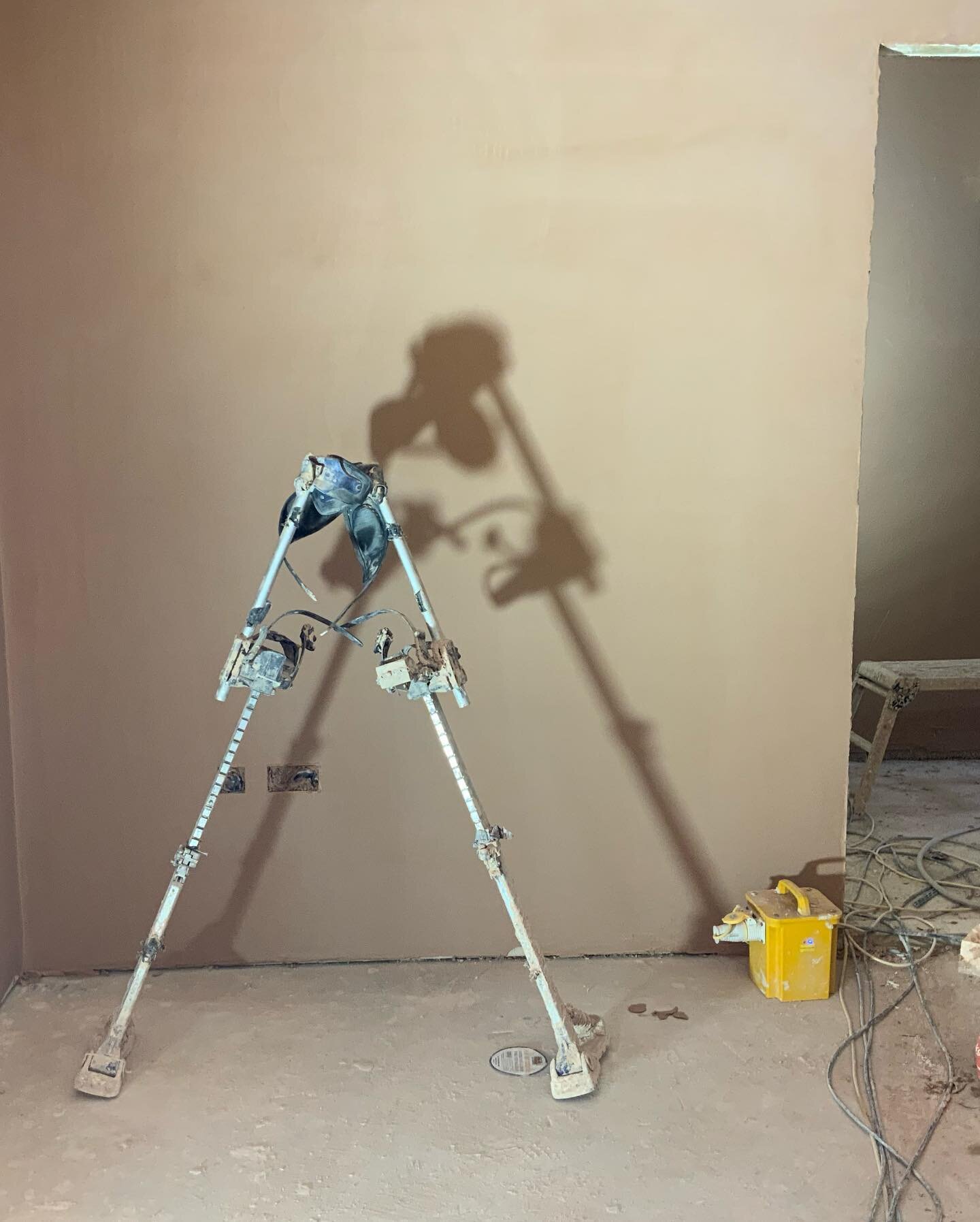 An attempt to make plastering look arty&hellip; anyway, these stilts are a cool addition to any site, used by the plastering team to get to those hard-to-reach places:-) first fix plumbing and electrics installed. Once the plaster is dry and the rest