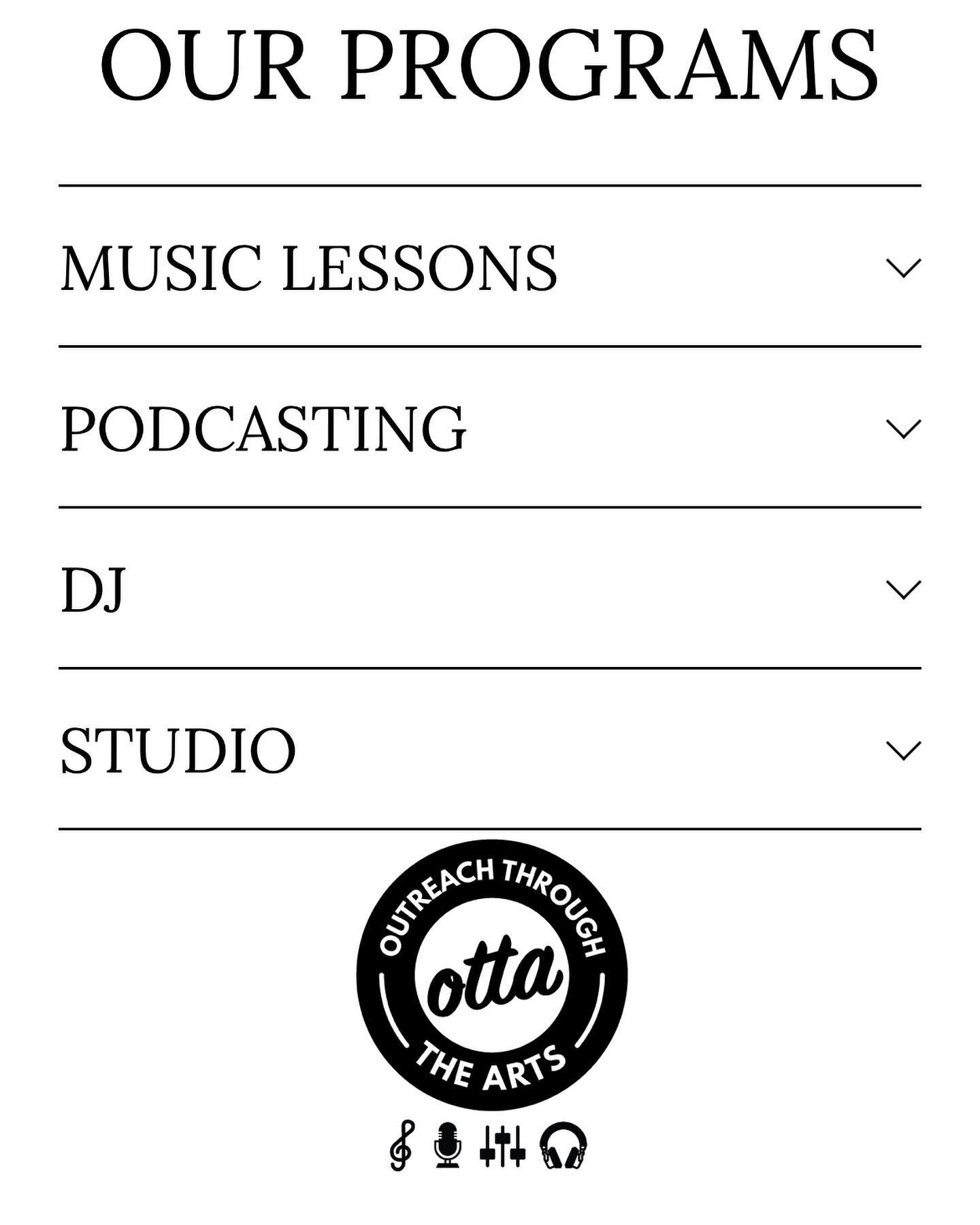 OTTA not only offers Music Lessons but Podcasting, DJ and Studio Music Production Lessons as well! Apply today at www.OTTA.org and help spread bring the magic of music&hearts;️