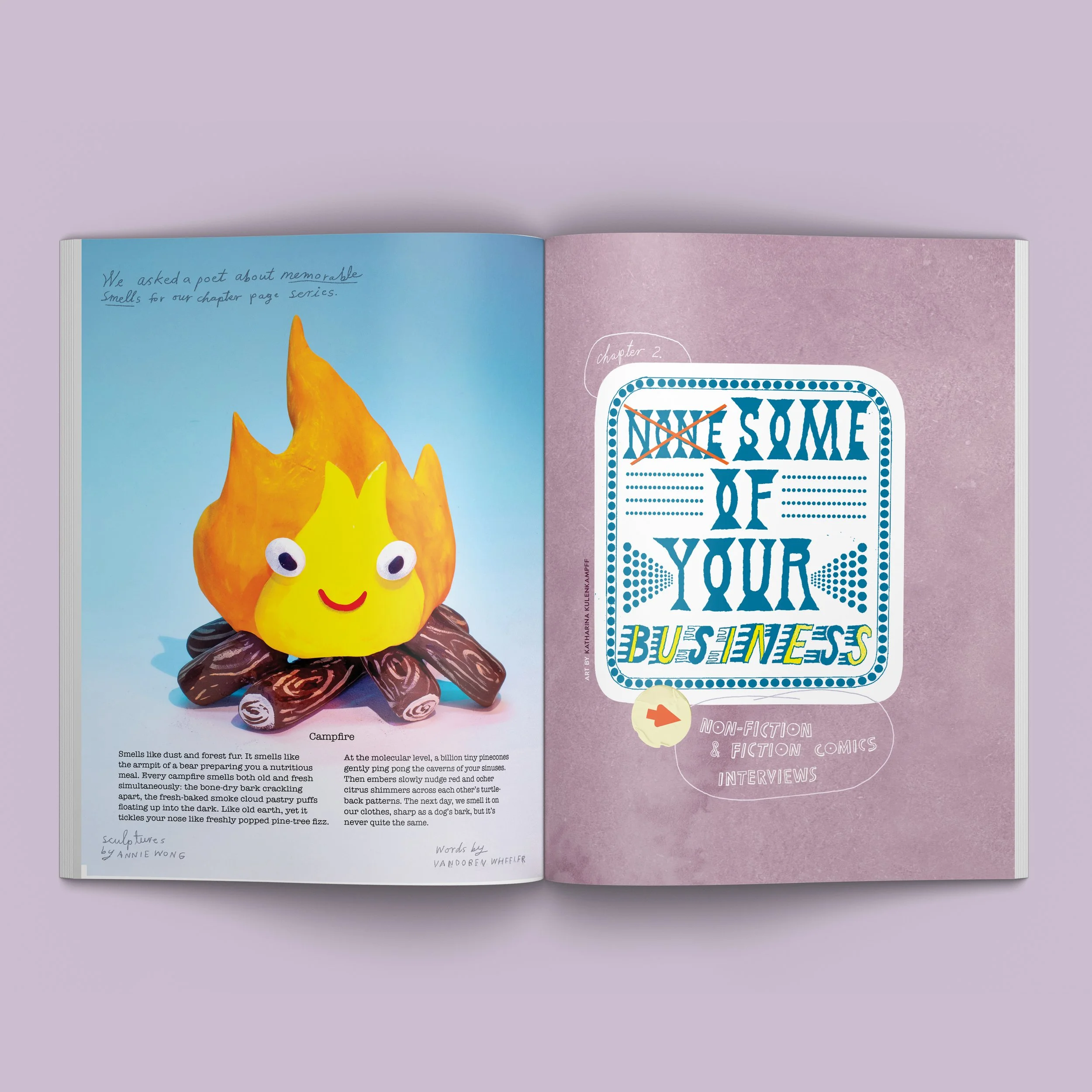 Left Page: Words by Vandoren Wheeler, Art by Annie Wong; Right Page: Art by Katharina Kulenkampff
