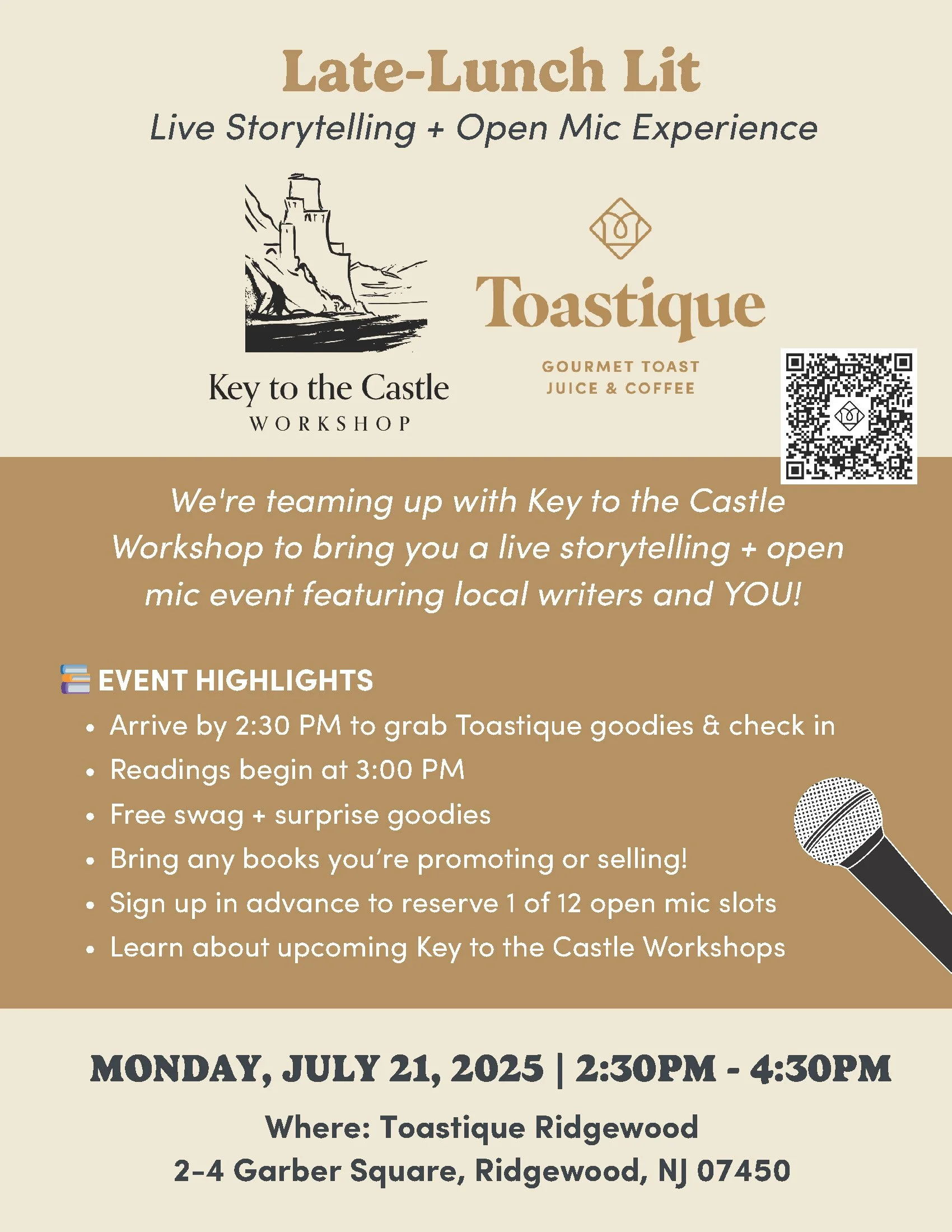 Late-Lunch Lit, a community event at Toastique in Ridgewood, NJ