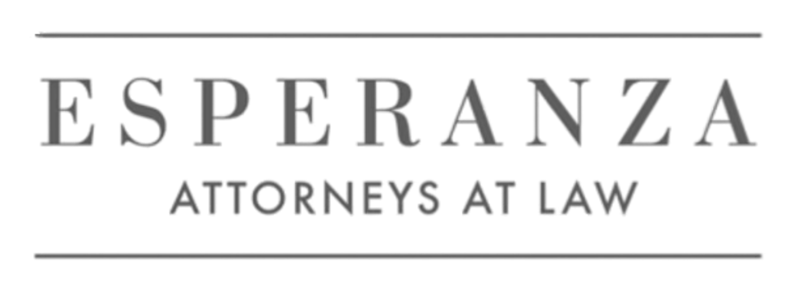 Logo with the text 'Esperanza Attorneys at Law' in gray on a black background.