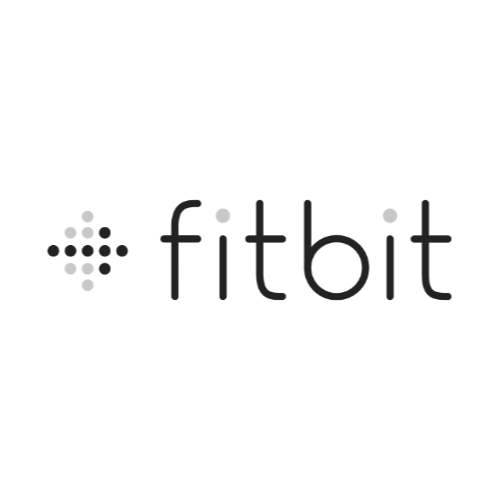 Fitbit logo with black text and a dotted icon on a black background.