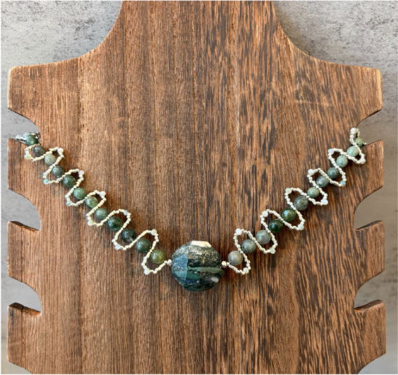Moss Agate Snake Beaded Choker