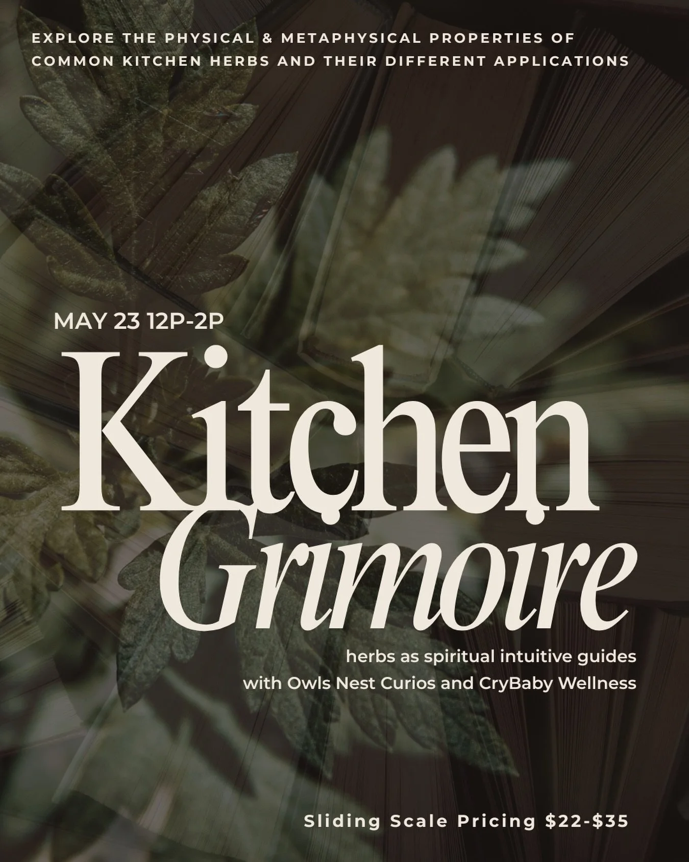 🌿 Kitchen Grimoire 🌿 

Infuse your inner magic! Beyond the kitchen come and channel your inner &ldquo;Green Witch&rdquo; with herbal craft. 

Learn the medicinal and metaphysical magical properties associated with common kitchen herbs with @owlsnes