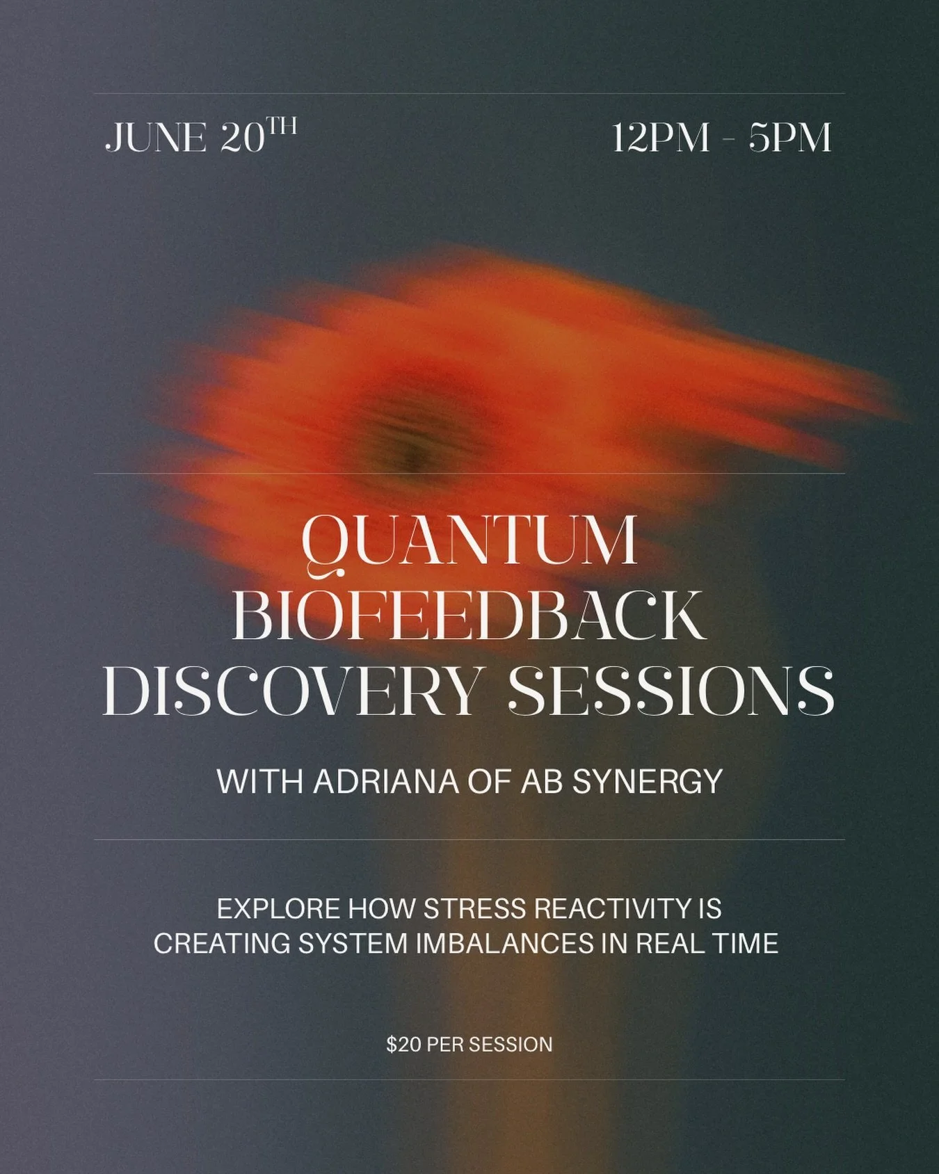 ✨ Quantum Biofeedback Pop Up ✨

Quantum Biofeedback is a non-invasive, technology-based approach designed to observe real time stress response patterns and use balancing frequencies to support areas under strain. 

Adriana of AB Synergy will be offer