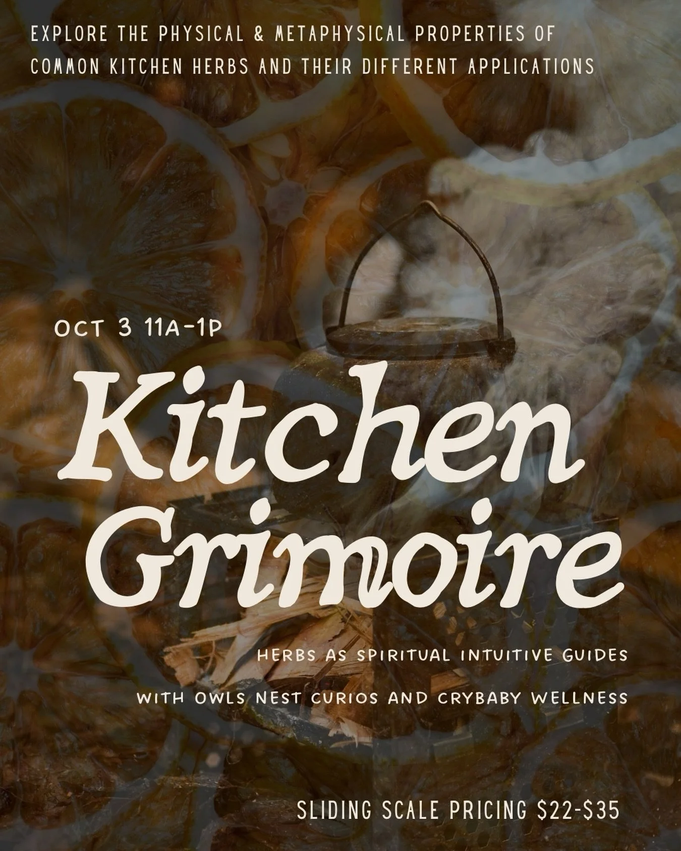 Infuse your inner magic! Beyond the kitchen come and channel your inner &ldquo;Green Witch&rdquo; with herbal craft. 

Learn the medicinal and metaphysical magical properties associated with common kitchen herbs with @owlsnestcurios and Kindfolk. 

D