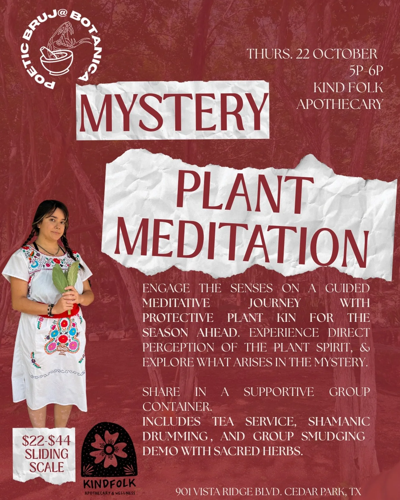 Engage the senses on a guided meditative journey to meet the medicine within. Experience direct perception of the plant spirit, &amp; explore what arises in the mystery.

Share in a supportive group container.

Includes tea service, shamanic drumming