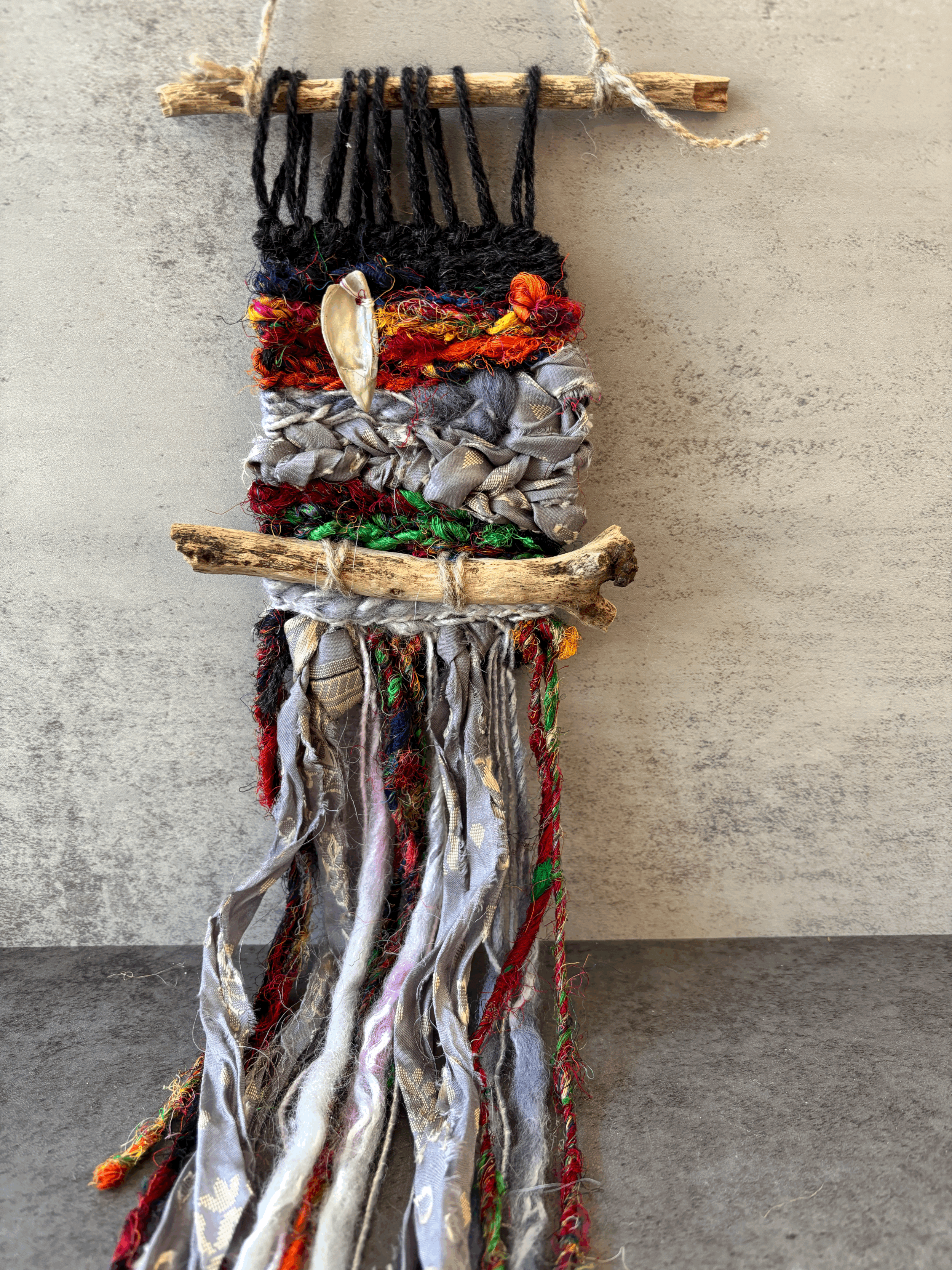 Long, Silk Strip Shell Wall Hanging