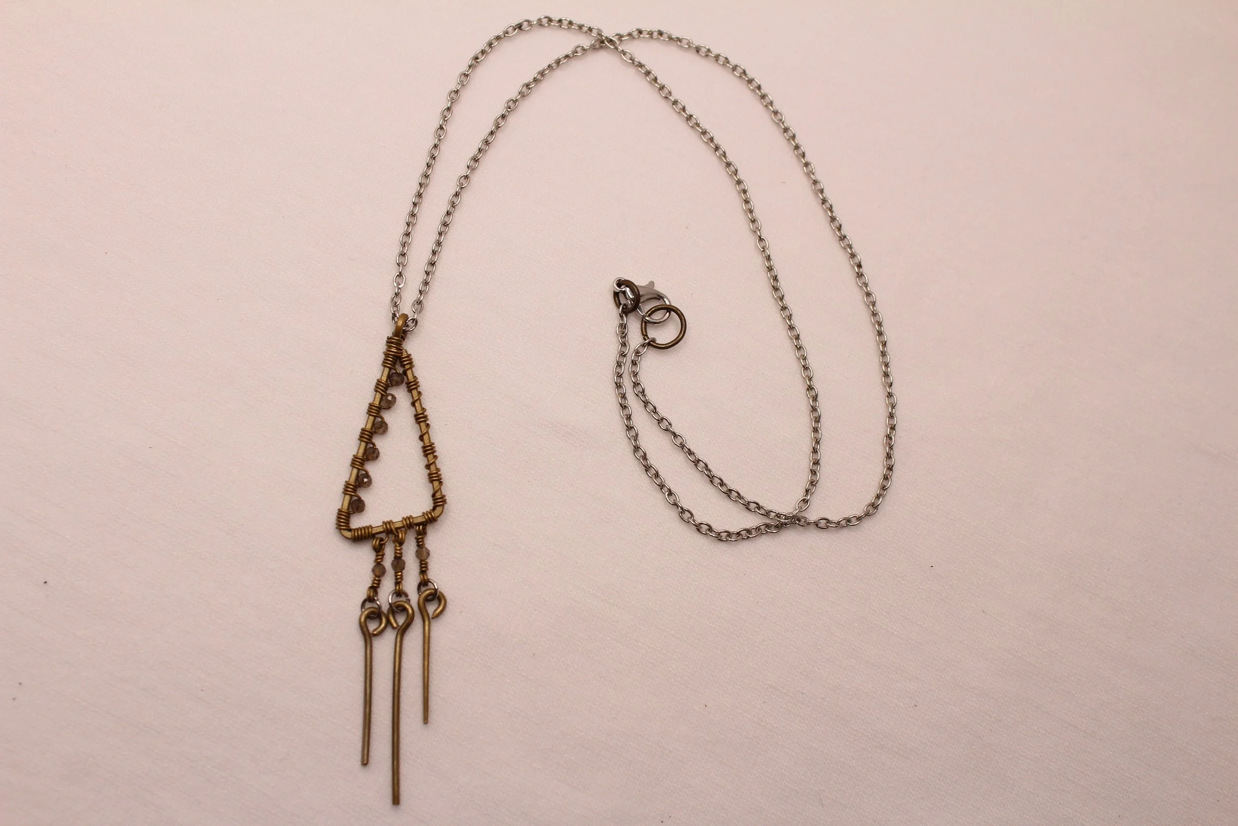 Rutile Quartz Triangle Tassel Pendant Necklace