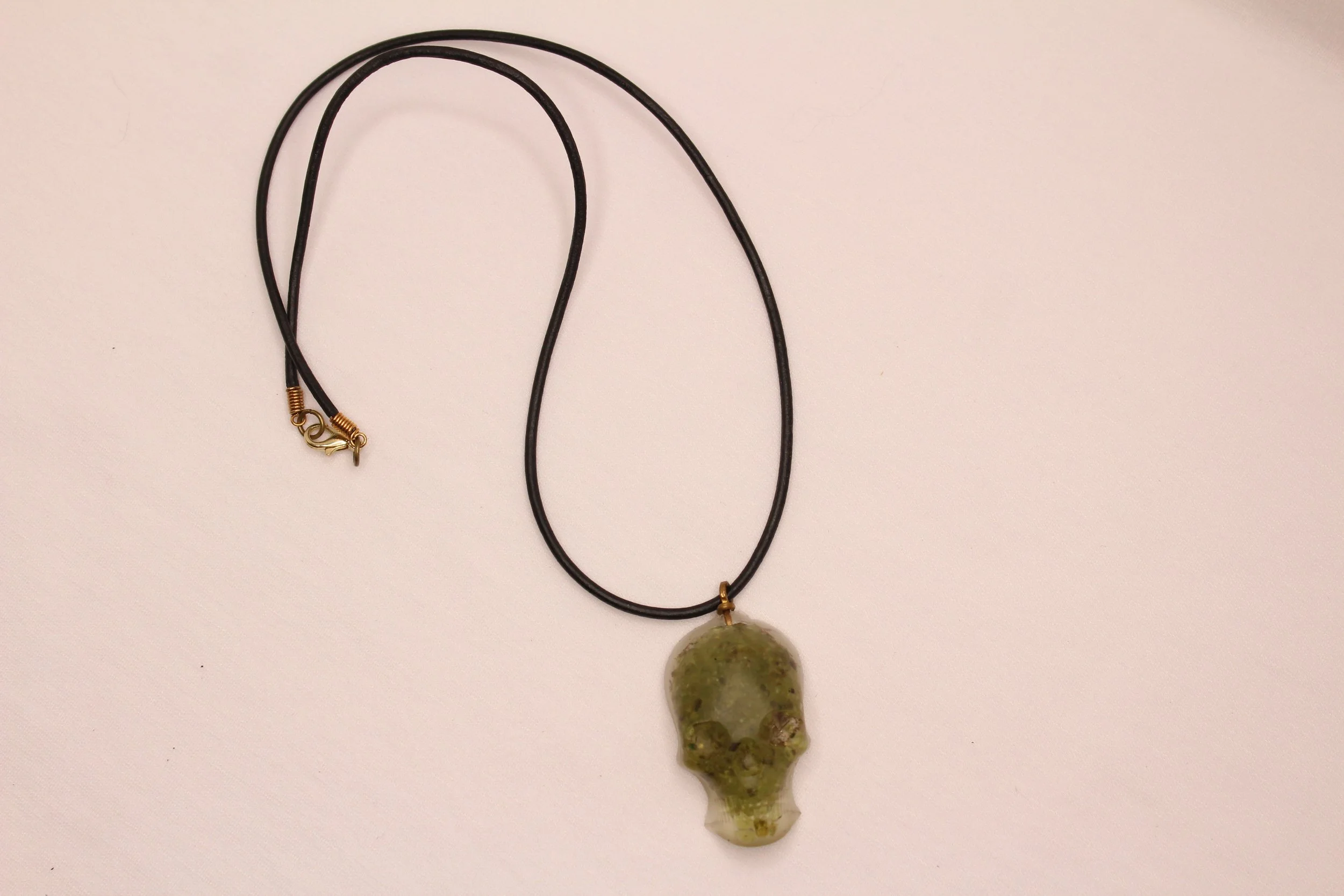 Organite Peridot Skull Necklace
