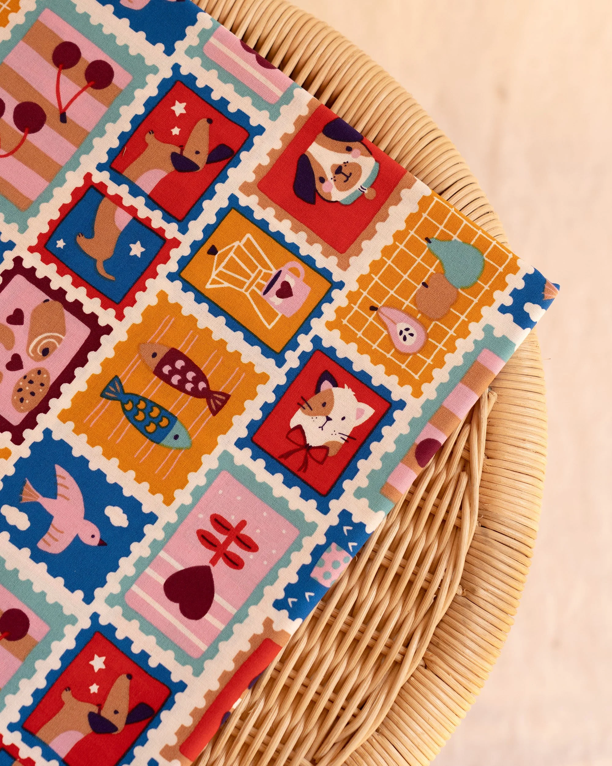 Colorful Stamp Print Cotton Fabric