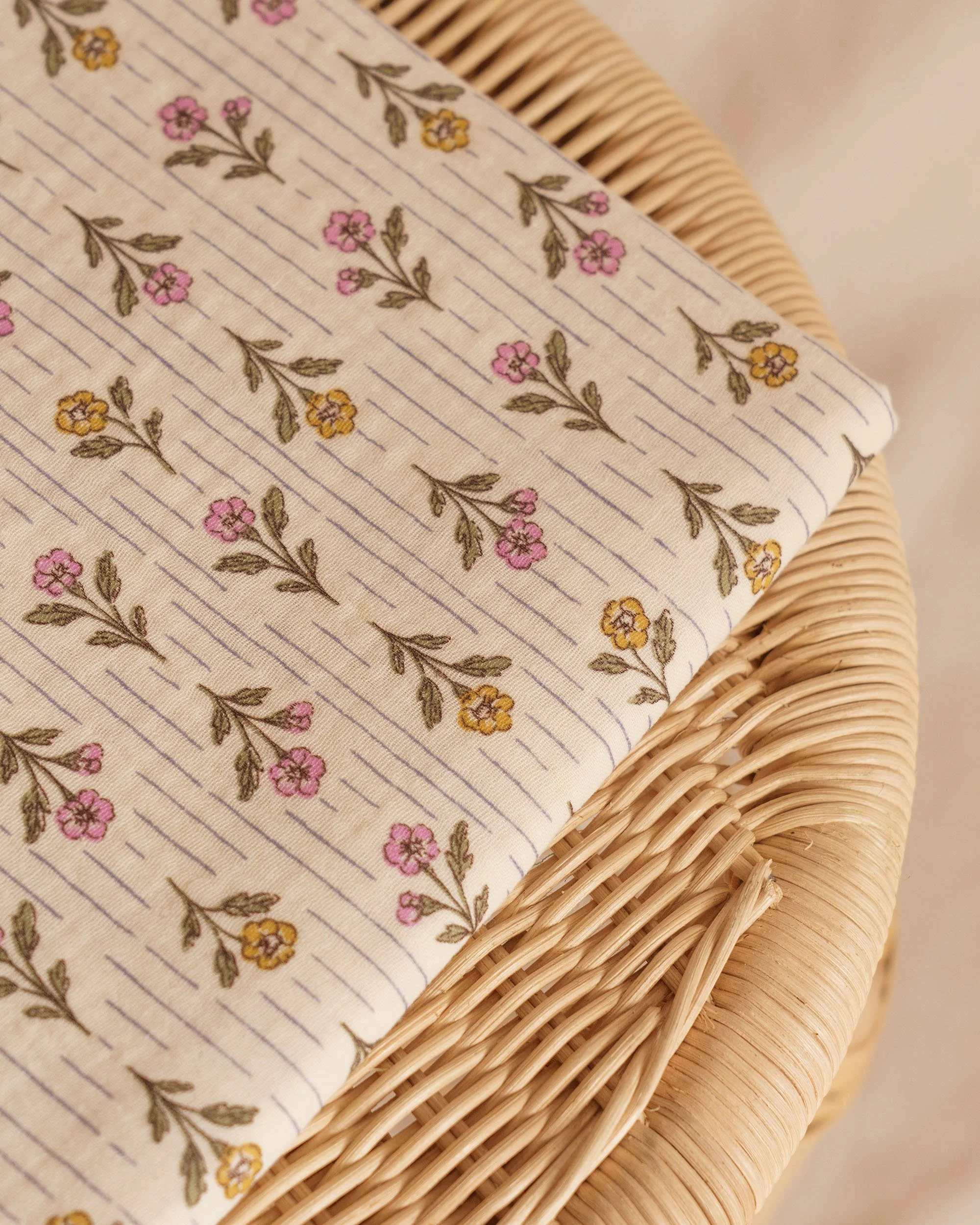 Double gauze / Blue Stripes with Floral Print