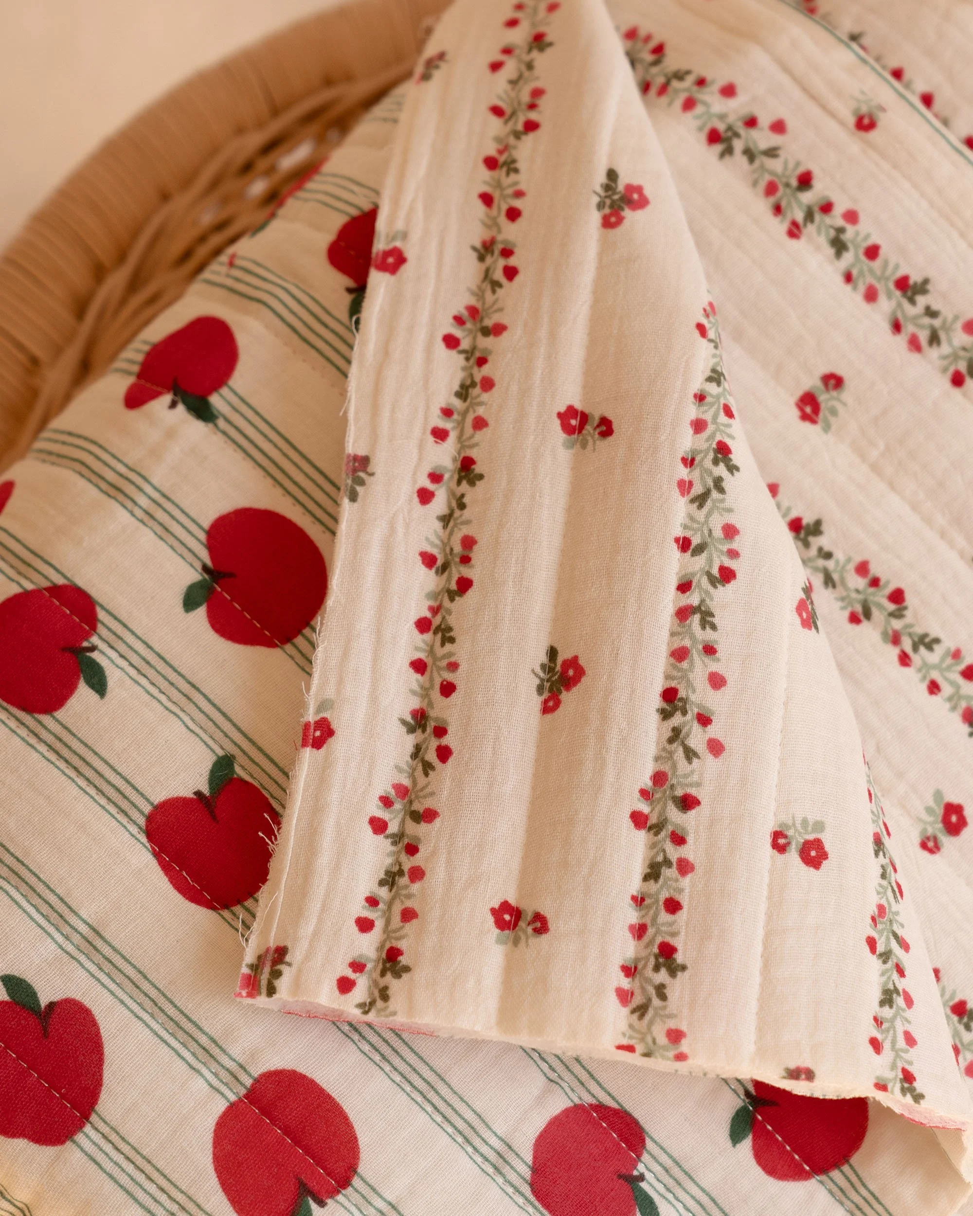 Quilted Cotton - Apple & Floral Stripes