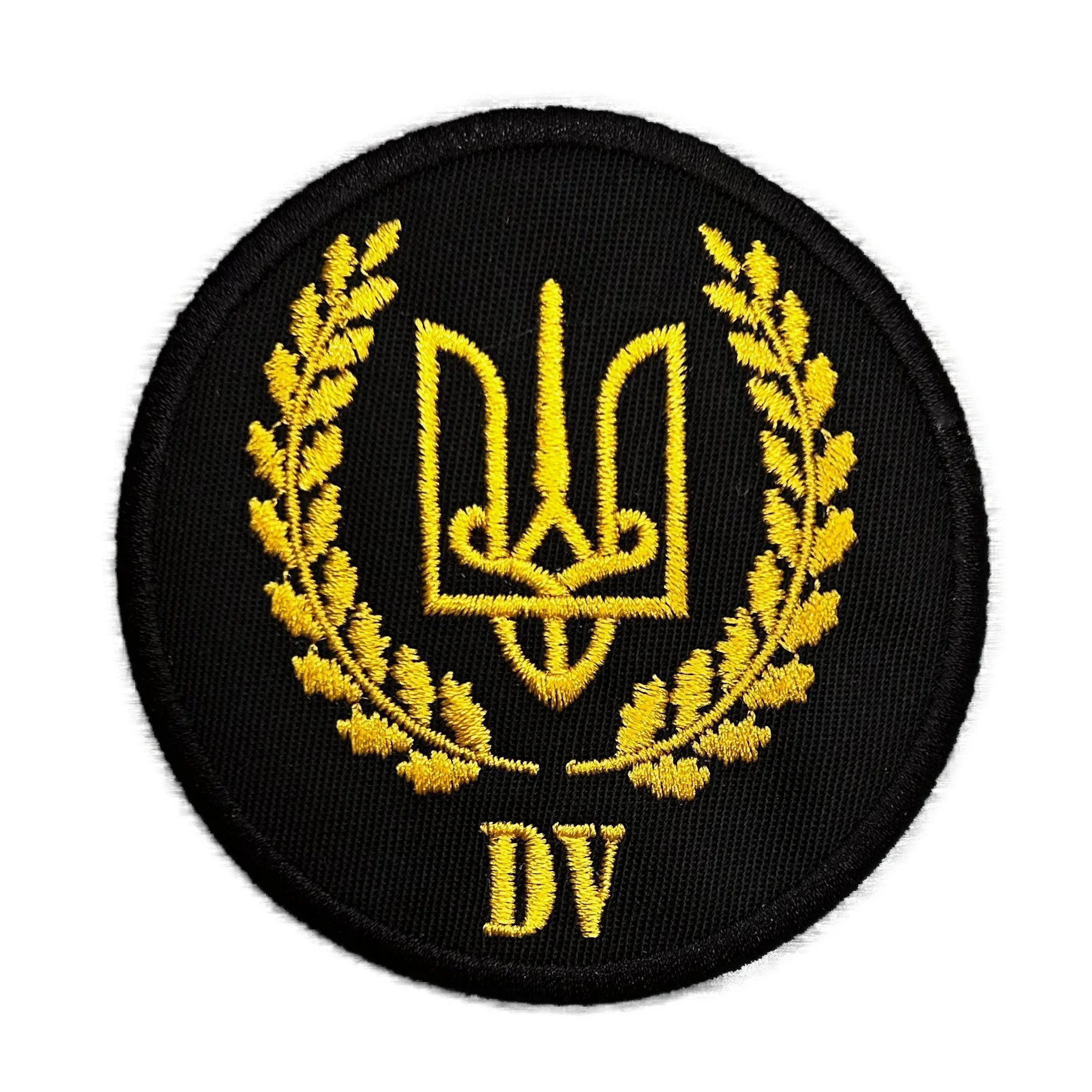 Тризуб у віночку з колосків і літери DV, Tryzub in a wreath of wheat with the letters DV, DUH VOLI UNITED24 Clothing that helps Ukraine