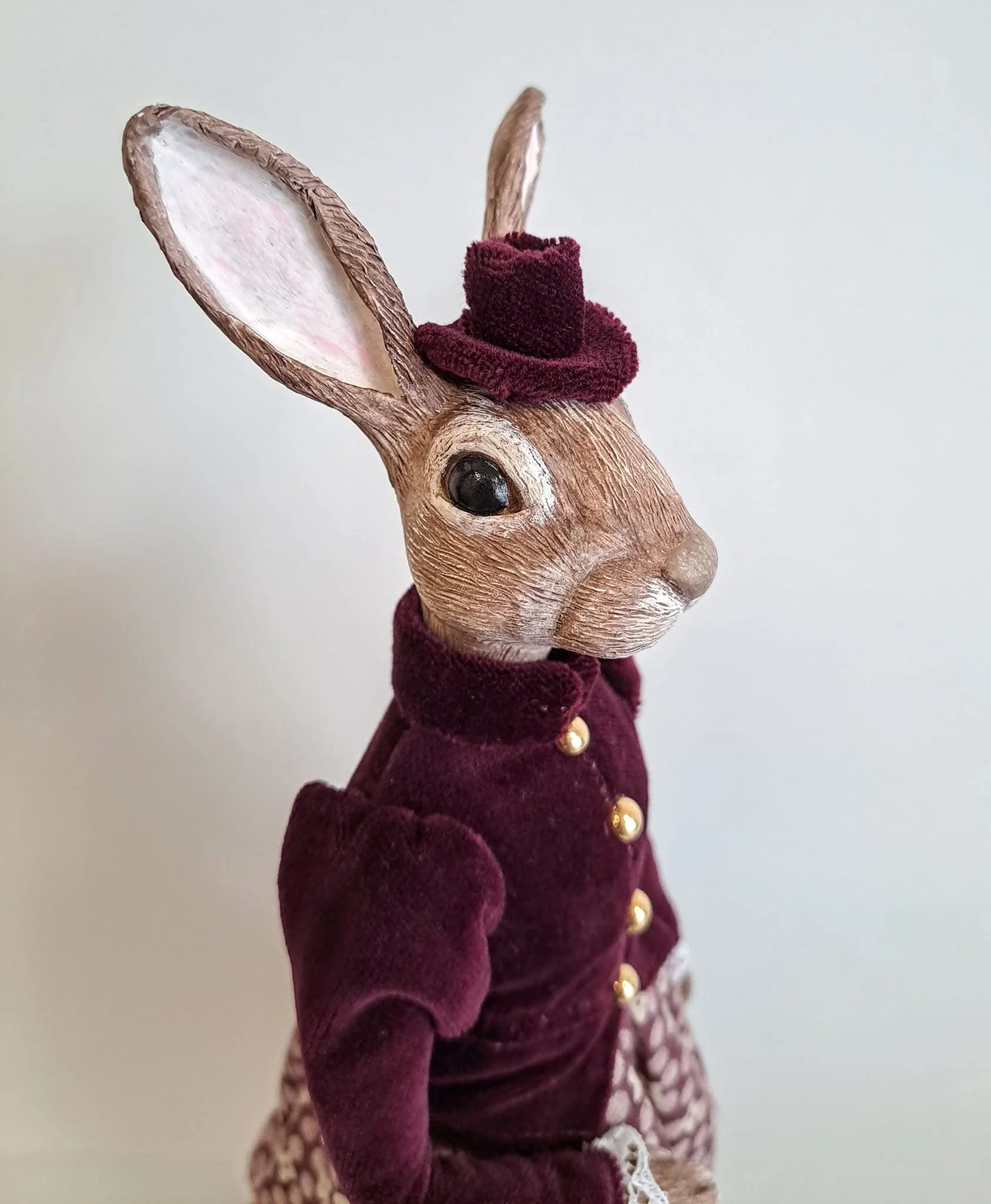 Paper clay, acrylic and fabric