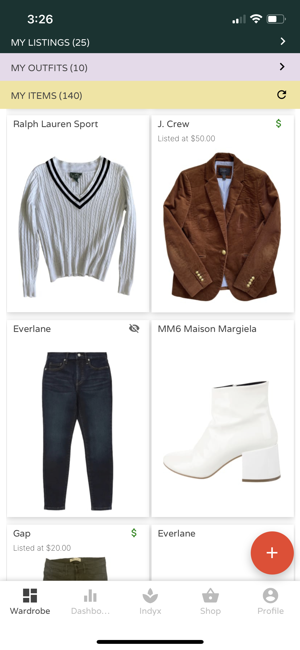 My wardrobe with an item listed for resale