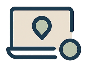 Illustration of a computer with a location sign