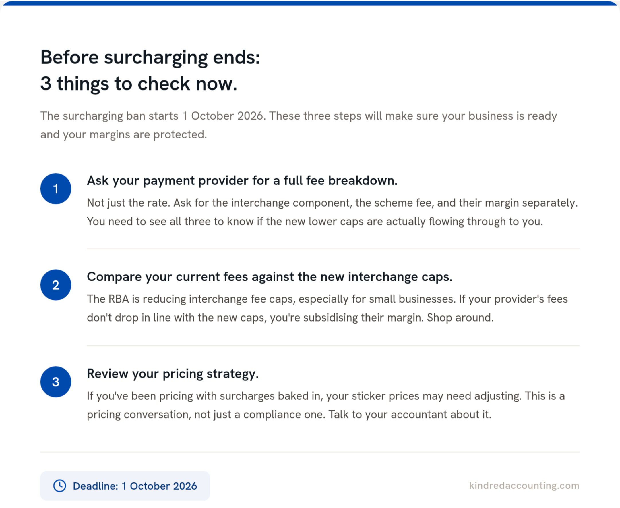 3 things Australian businesses should action before the surcharging ban in October  2026
