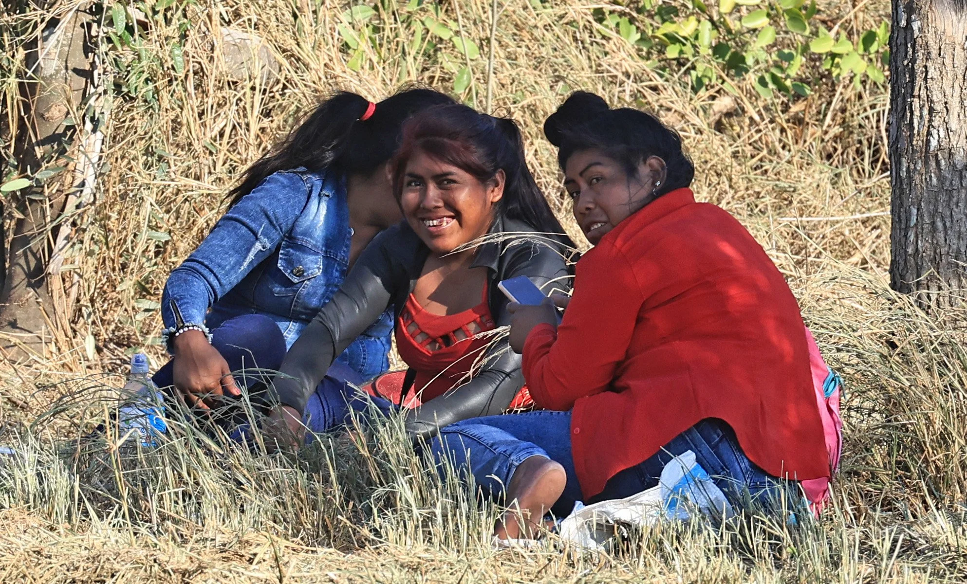 Guarani People at Bus Stop at Agua Dulce 