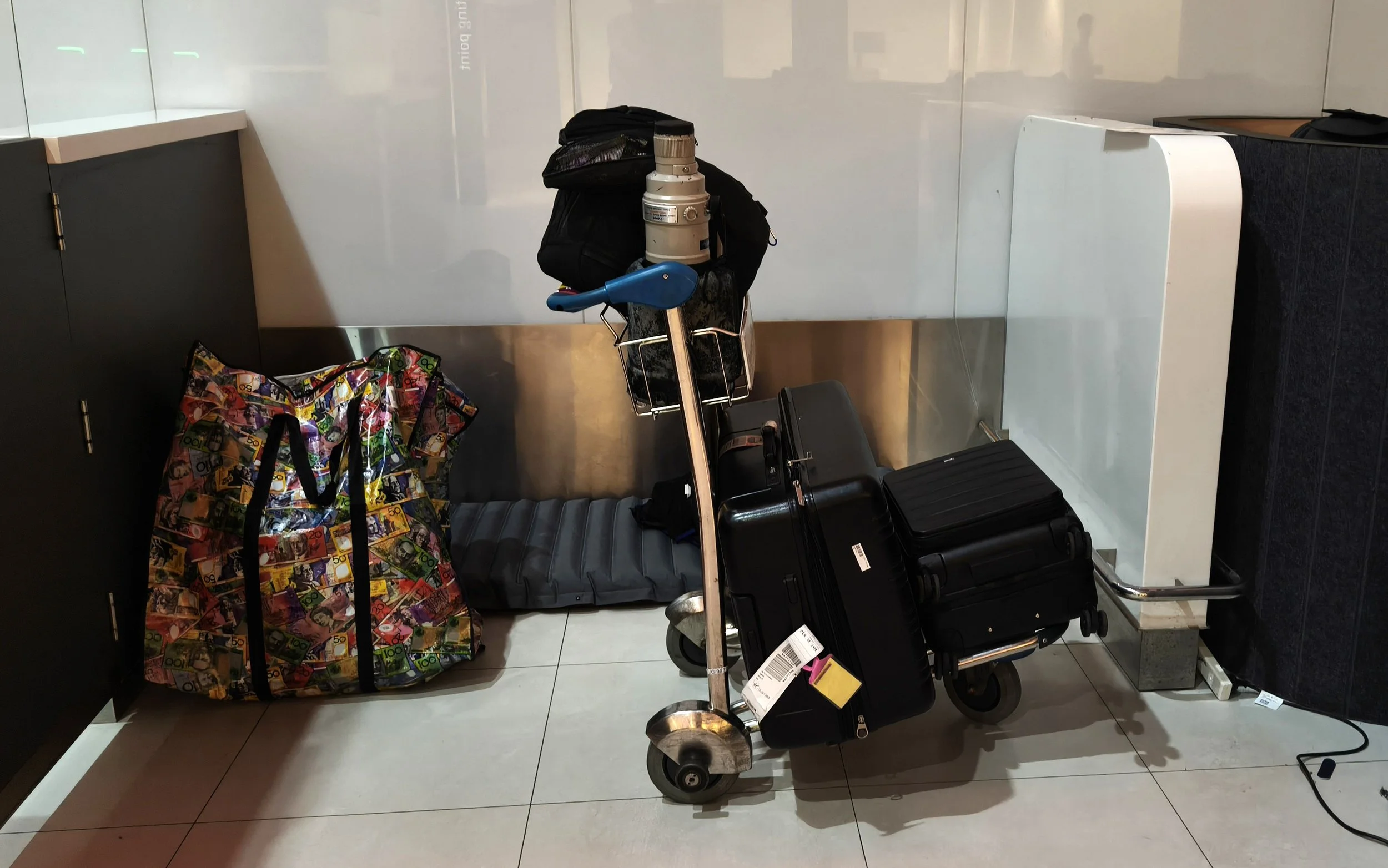 Typical Airport Sleeping....This one was Darwin International Terminal.  