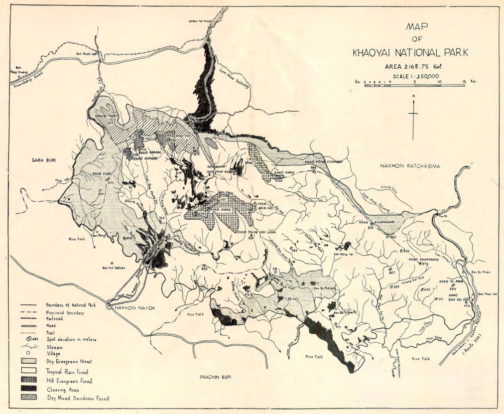 Vegetation map of Khao Yai from an old text but still quite accurate.  Link to original article on image.