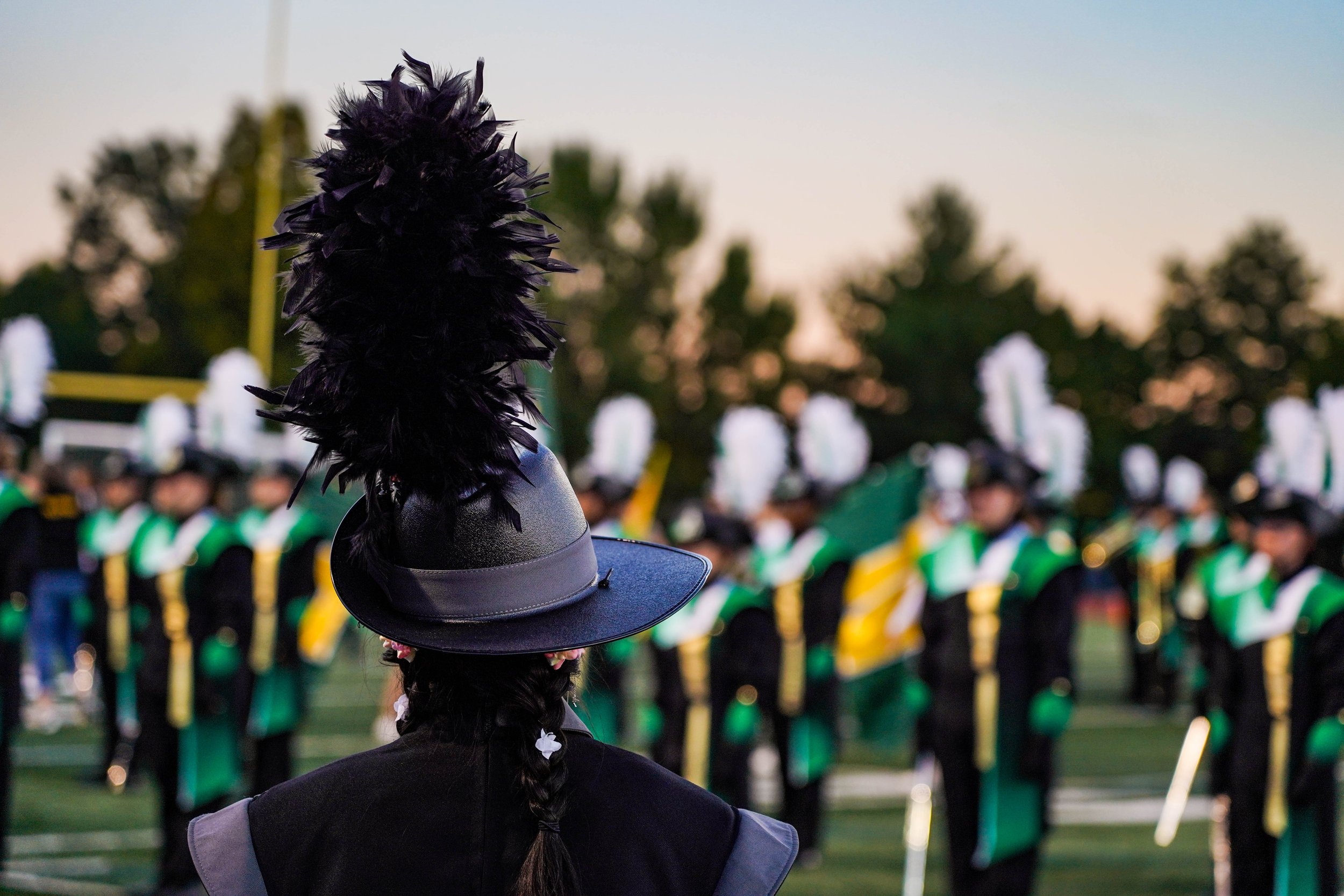 The Rock Bridge High School marching band prepares to perform during halftime at Rock Bridge High School on Sept. 30 in Columbia.