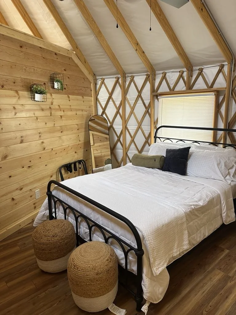 1 of 2 queen bedrooms in our yurts. 