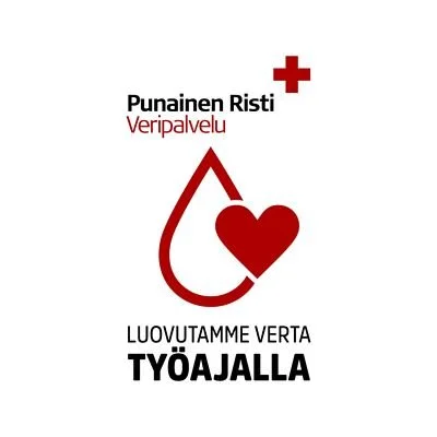 Punainen risti veripalvelun logo, työajalla luovutamme verta