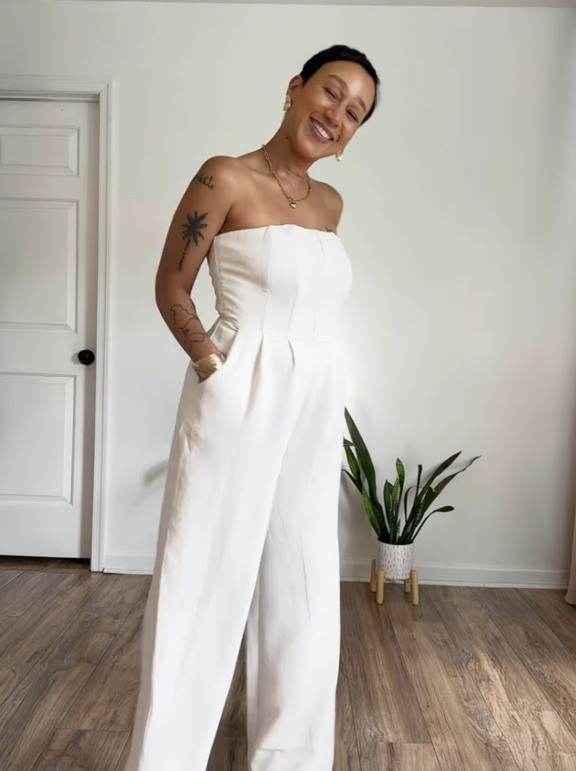 A New Day Strapless Jumpsuit styled by Harley Binot