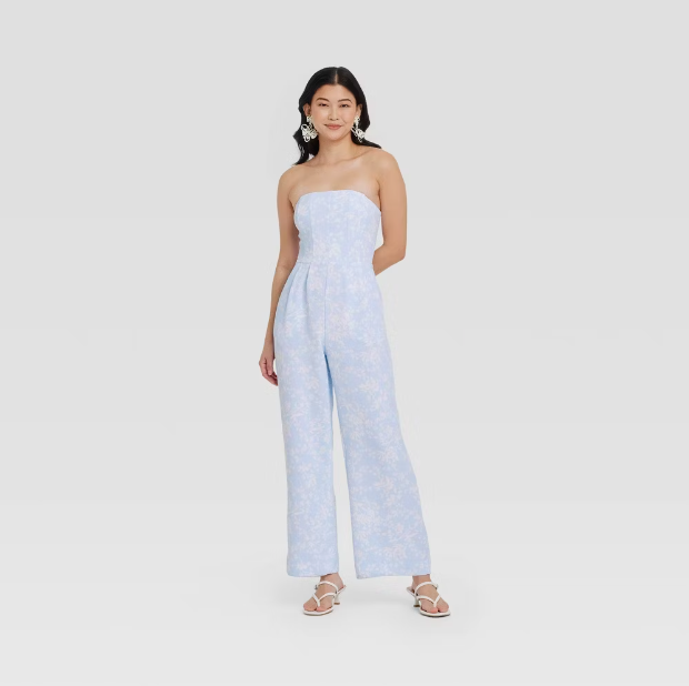 A New Day Strapless Jumpsuit in Blue/White Floral