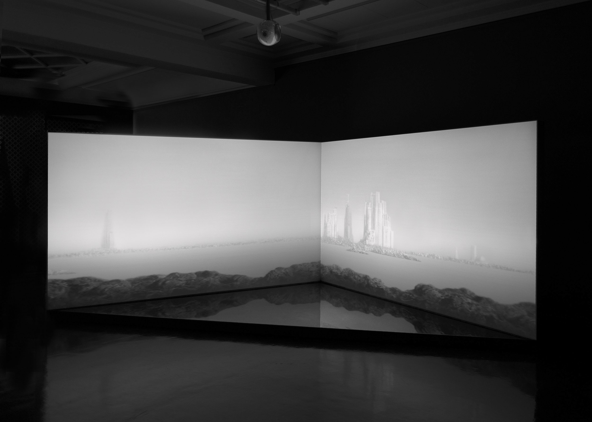  link:  Constructed sites   2014  video/sound/water installation  300x600 cm  Vigeland Museum  Oslo 2014/15 