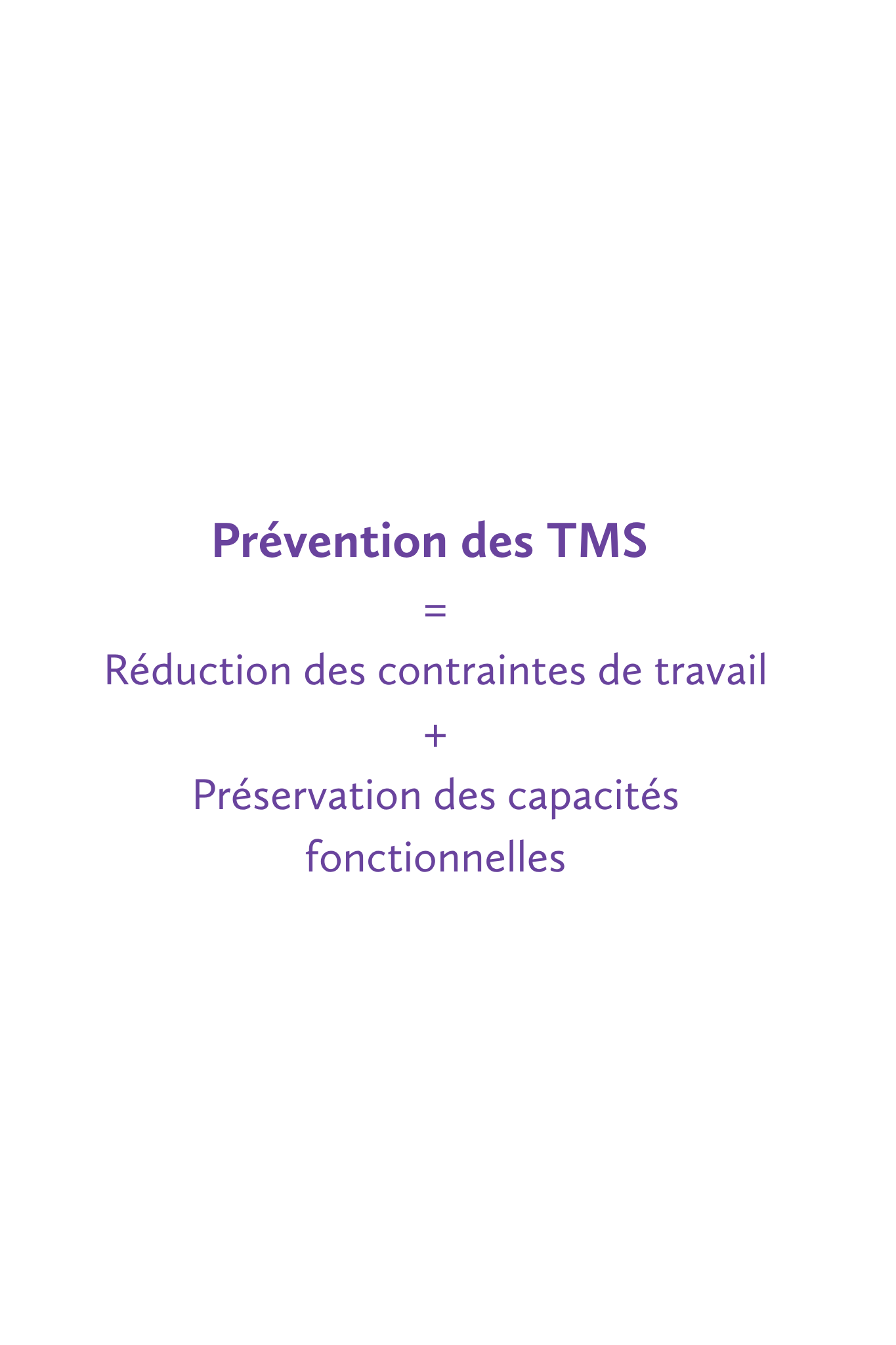 Prévention des TMS  = Réduction des contraintes de travail + Préservation des capacités fonctionnelles