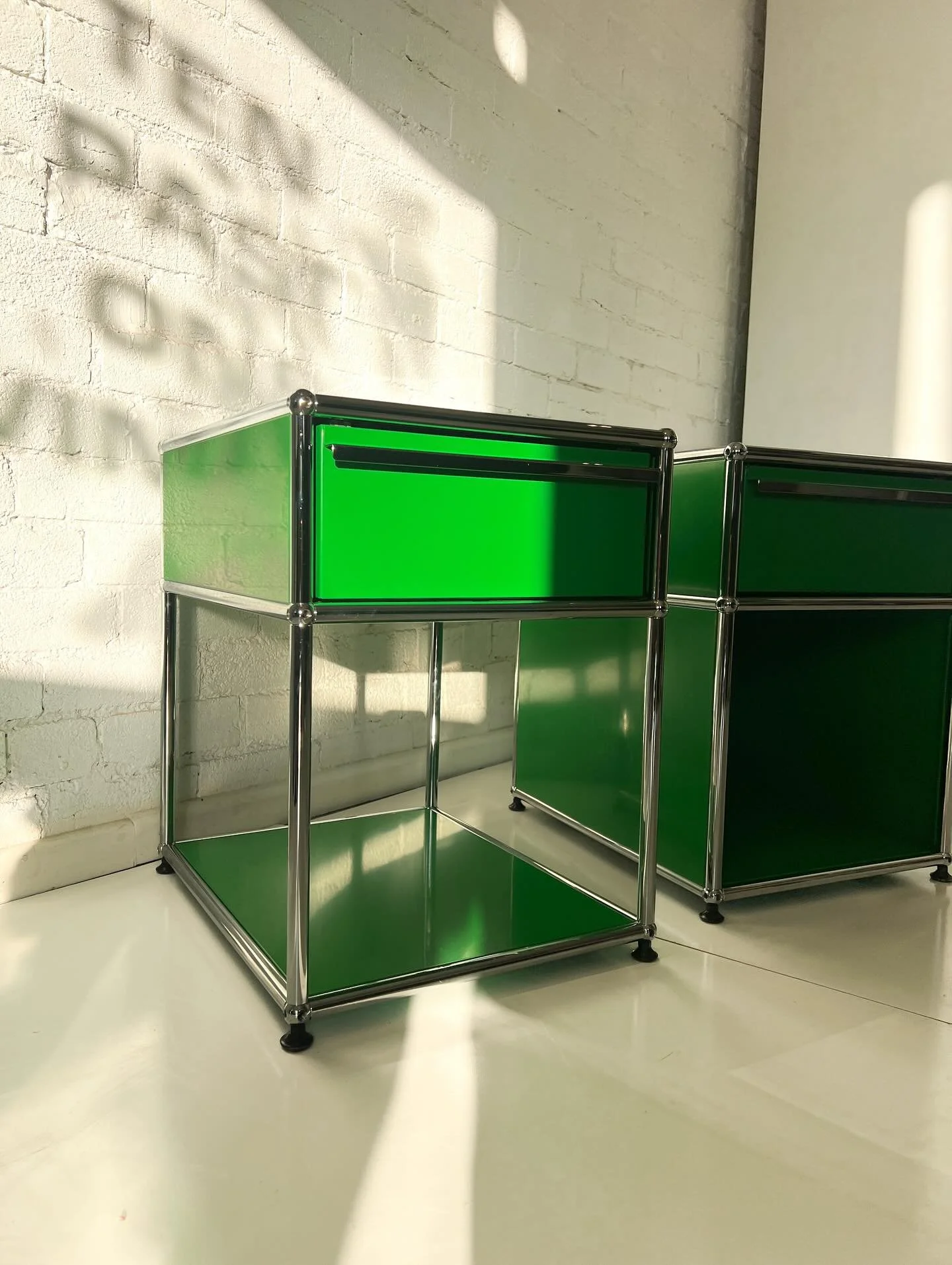 Sold out 

USM Haller bedsides / side tables - modular Swiss furniture system designed in 1963 by Paul Sch&auml;rer and Fritz Haller. 

#usm #usmhaller