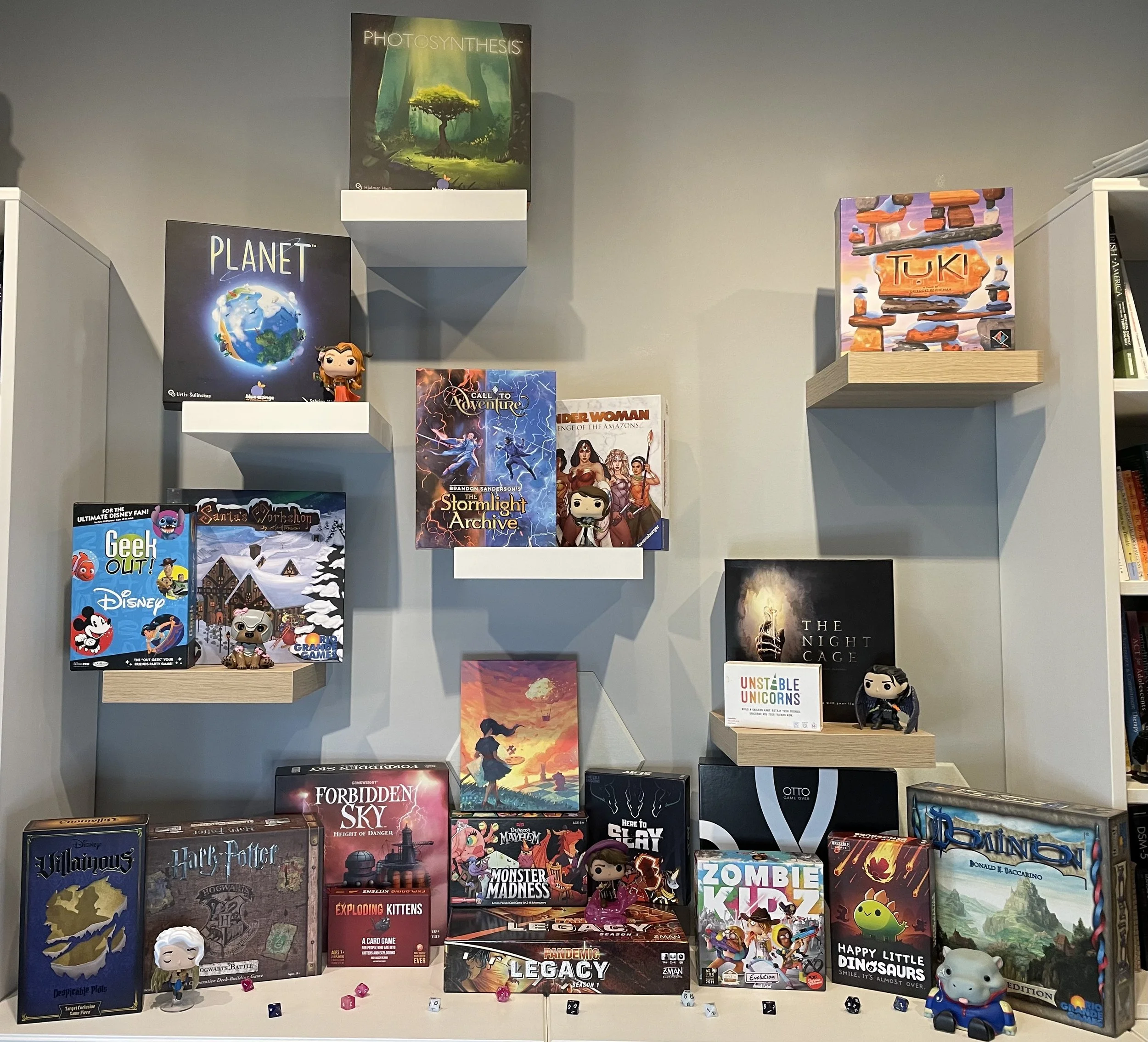 A small collection of the board games that Dr. Megan enjoys playing