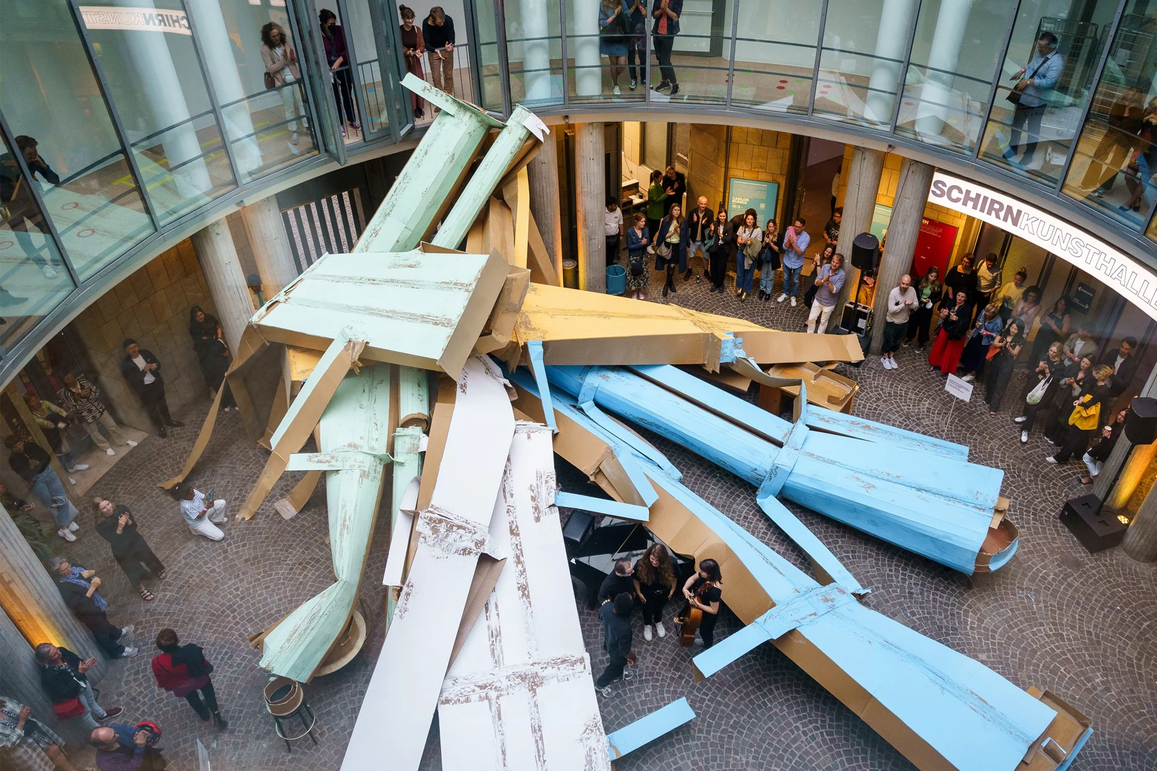  View of the installation after the artist’s performance, in which he brought down his site-specific. Photo: Marc Krause. 