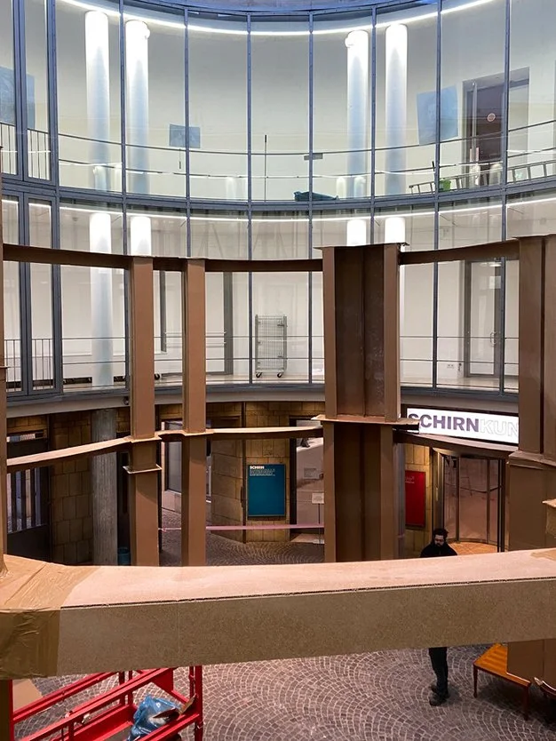  View of the installation during the building process, before being painted. © Carlos Bunga.  