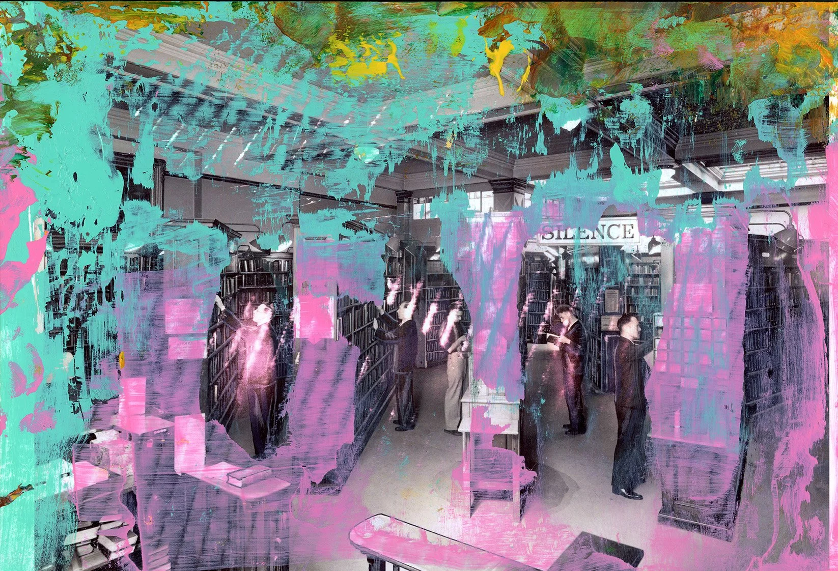  Carlos Bunga.  Ghosts #4 , 2019. Acrylic on chromogenic color print. 20 x 30,5 cm. Courtesy: Whitechapel Gallery. 