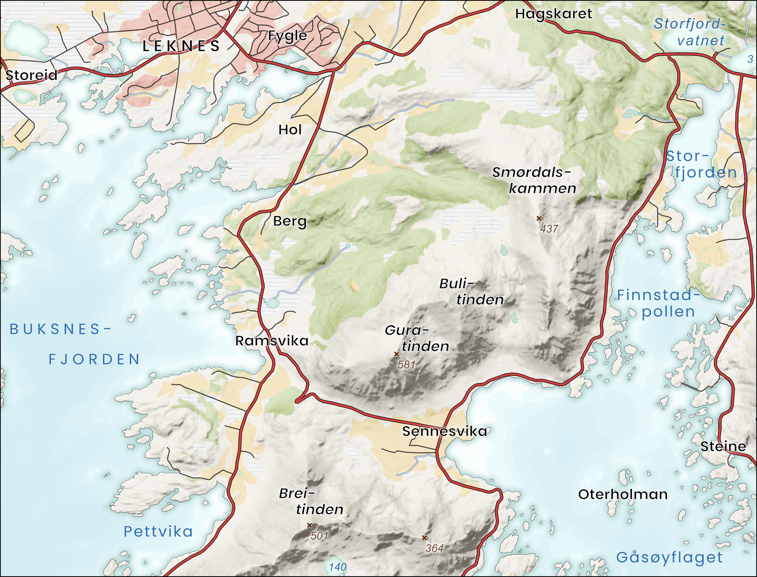 Kart med lyse og varme farger  og fjellskygge – en retroinspirert stil som gir karakter til rommet.