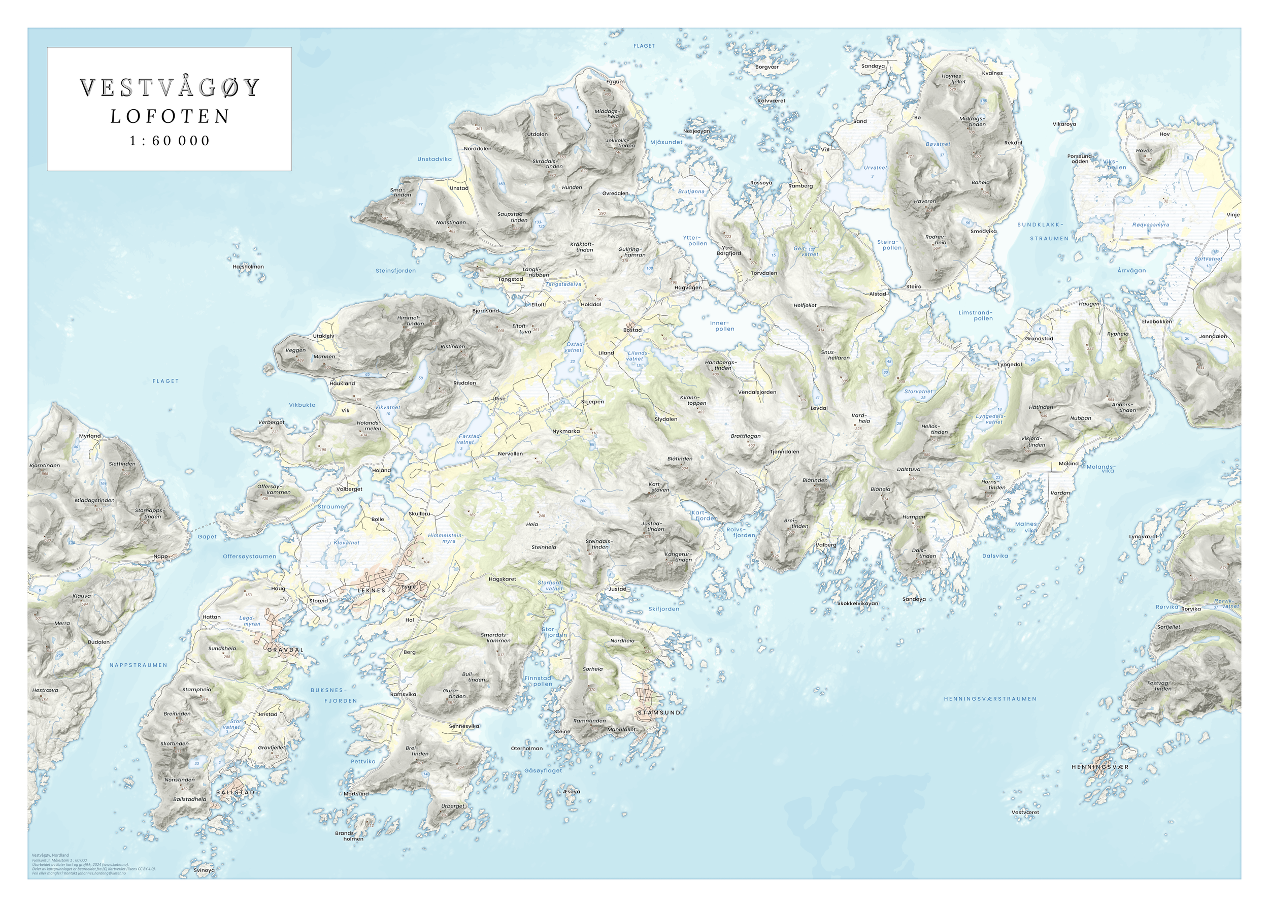 Matt kart uten høydekoter, men med tydelige fjellkonturer – et stilrent kartvalg.