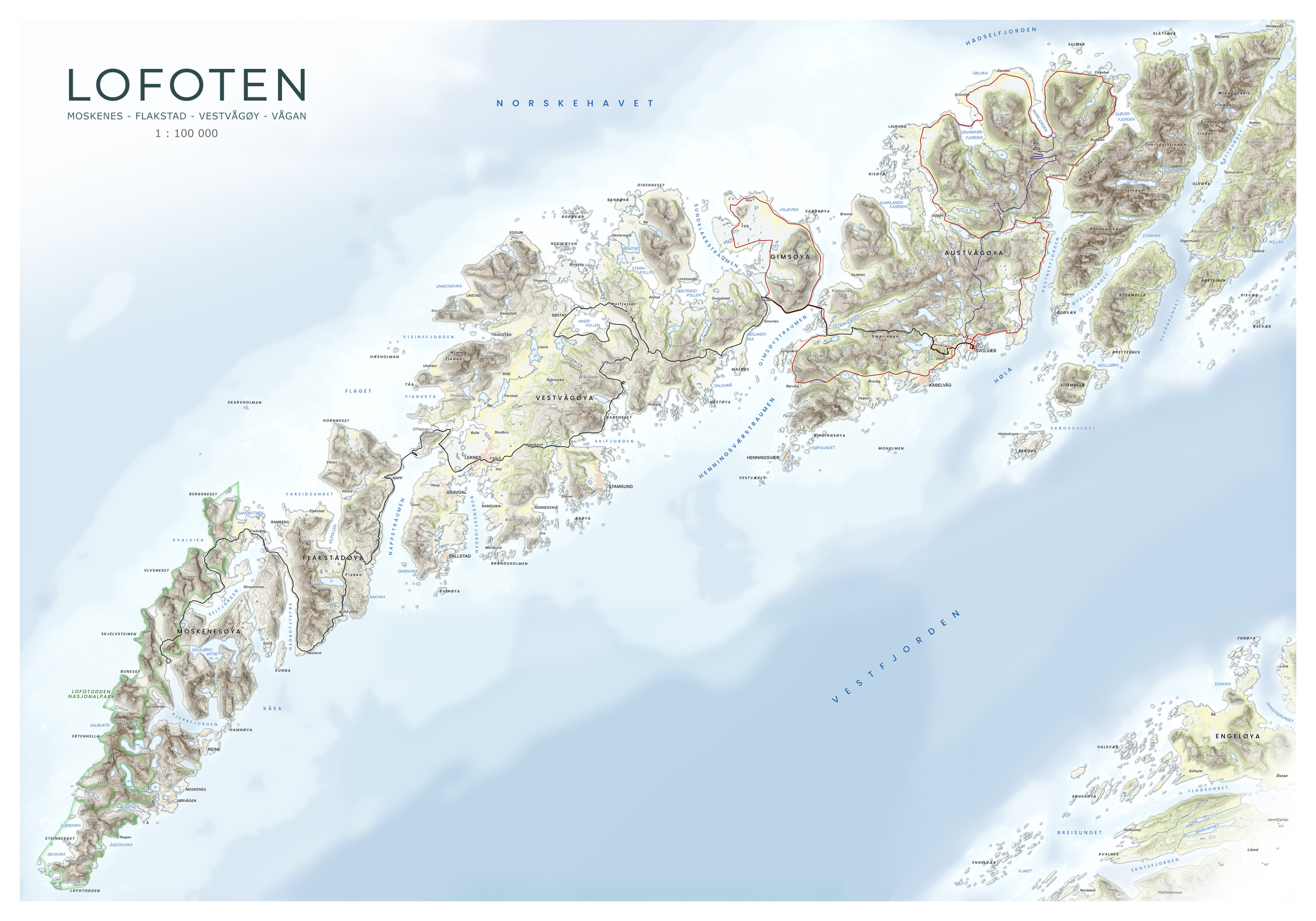 Eksempel på et skreddersydd kart over Lofoten - ruta fra the Arctic Triple.