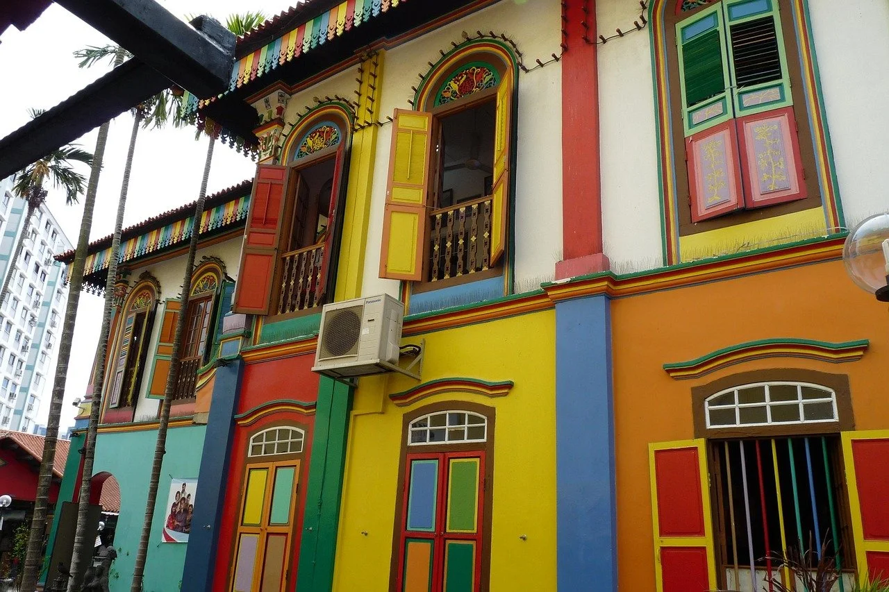 Colourful historic shophouses in Little India Singapore near Tan Teng Niah House