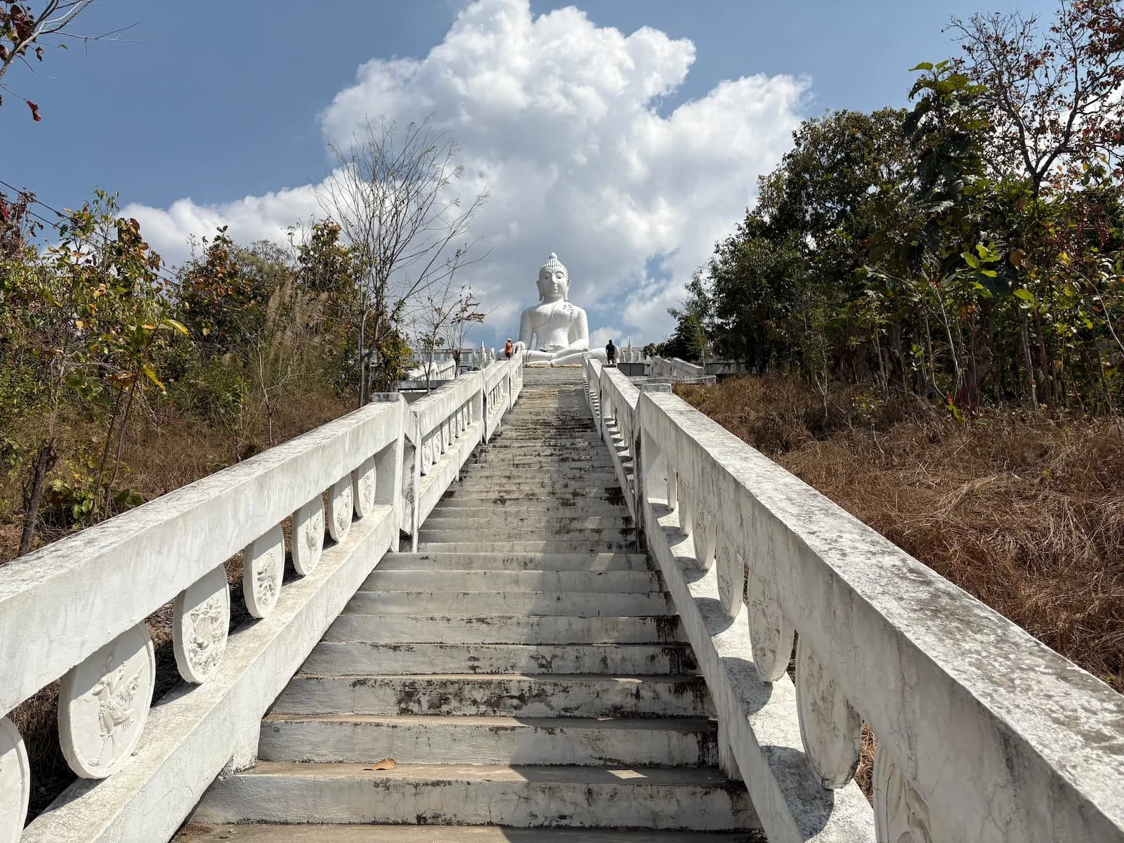 Steps leading to the white Buddha in Pai in Thailand