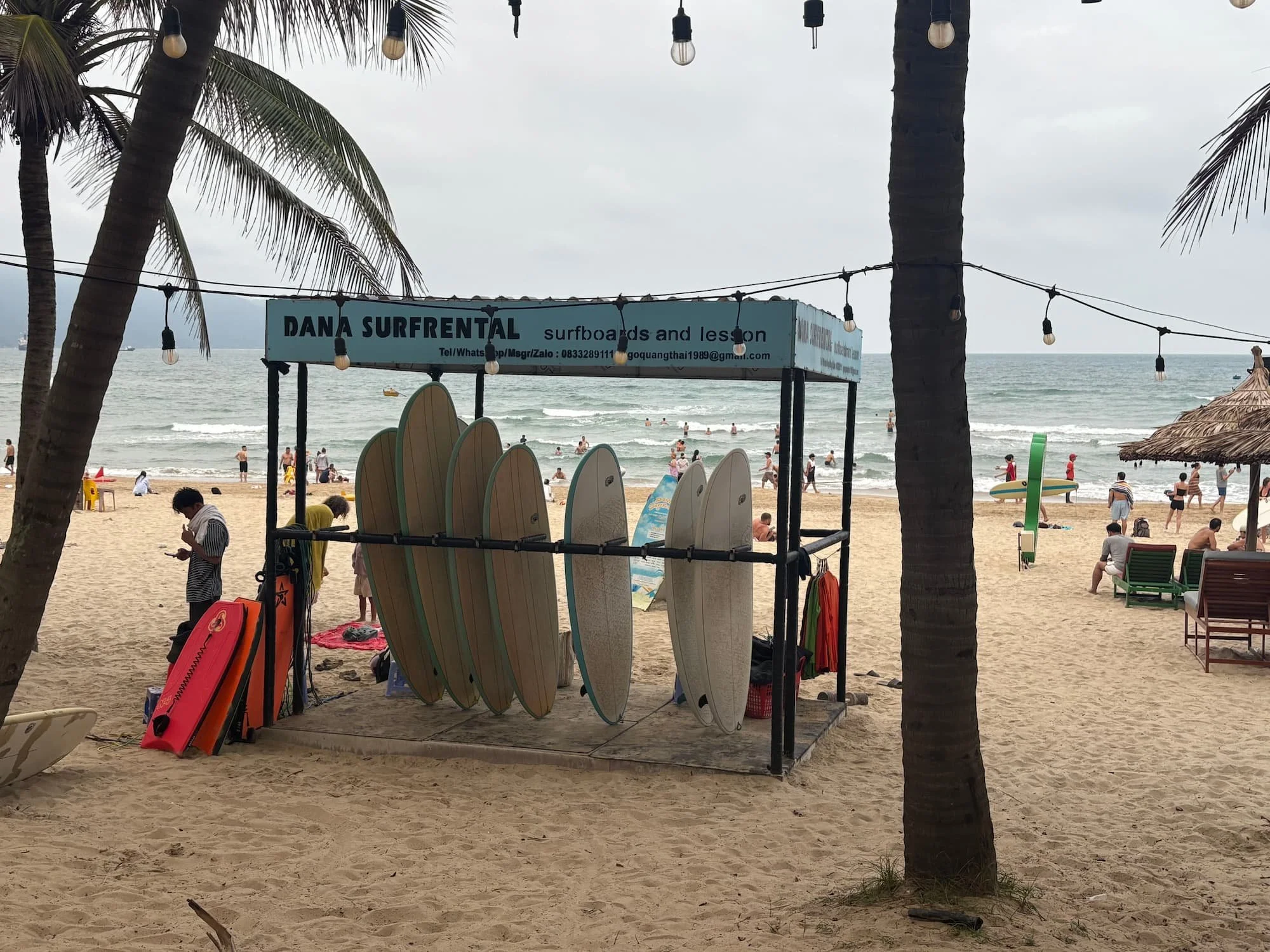 Surf boards on My Khe Beach in Da Nang in Vietnam