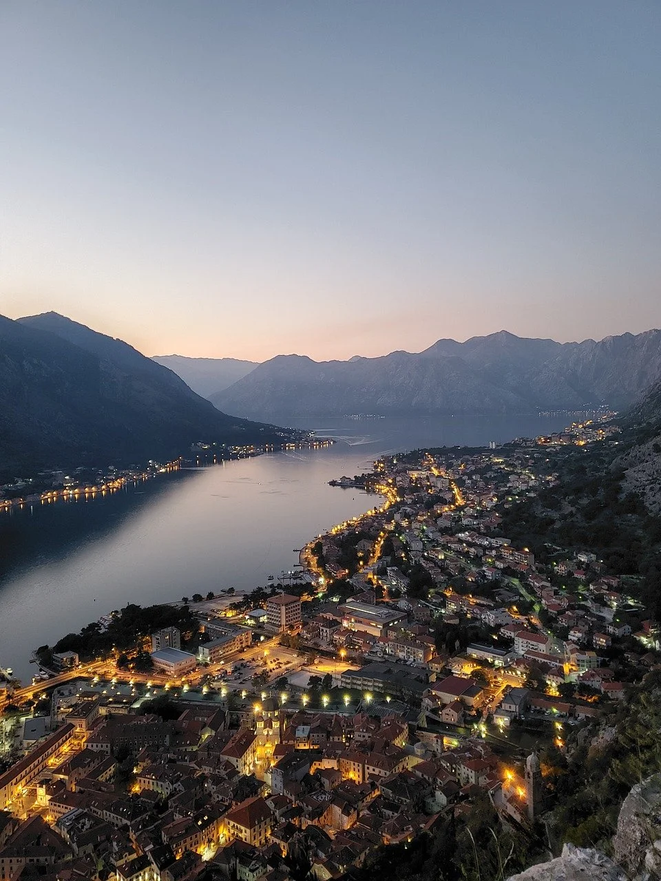 Kotor Bay at lit up at night