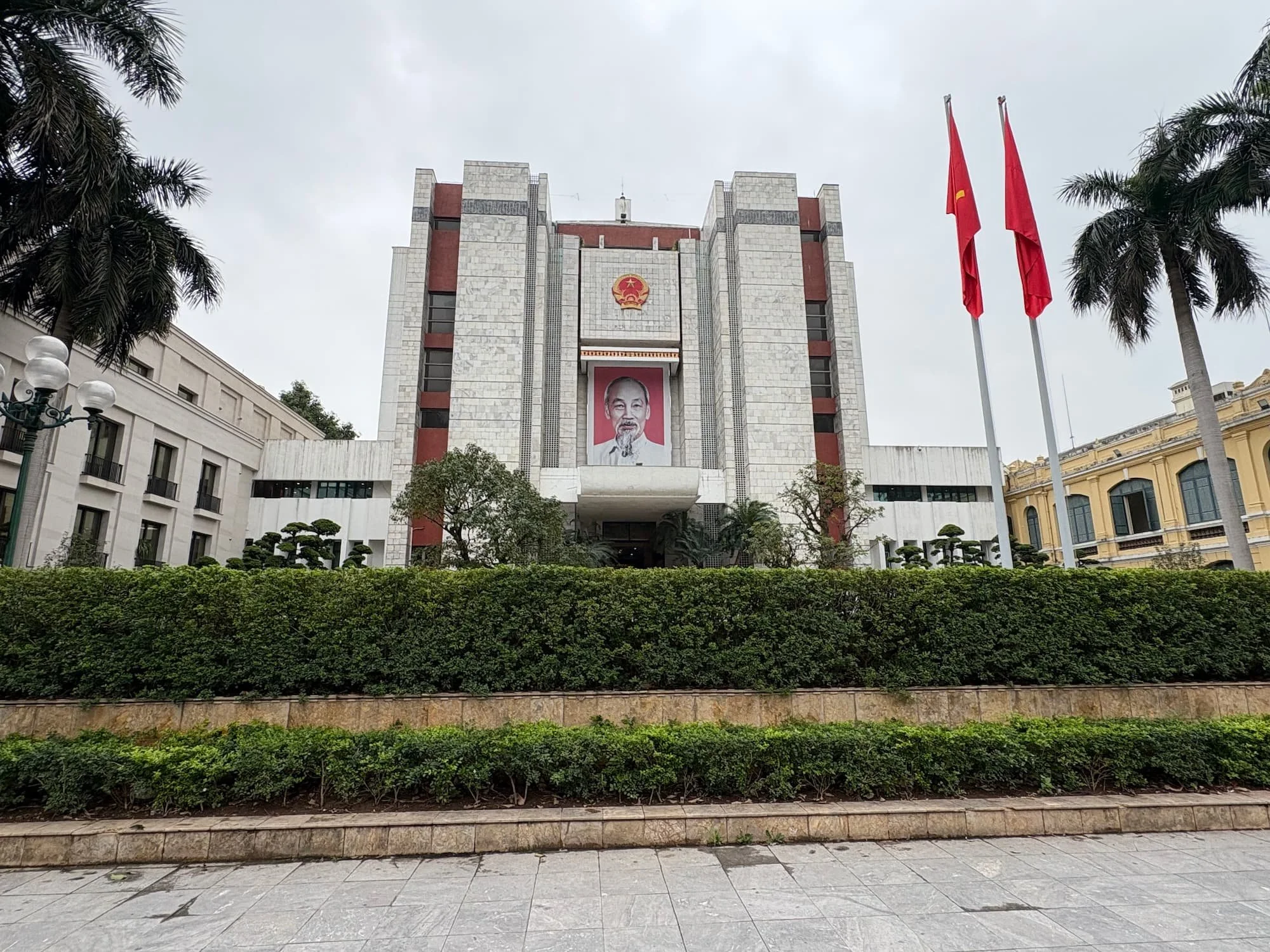 A building in Hanoi displaying Ho Chi Minh's face