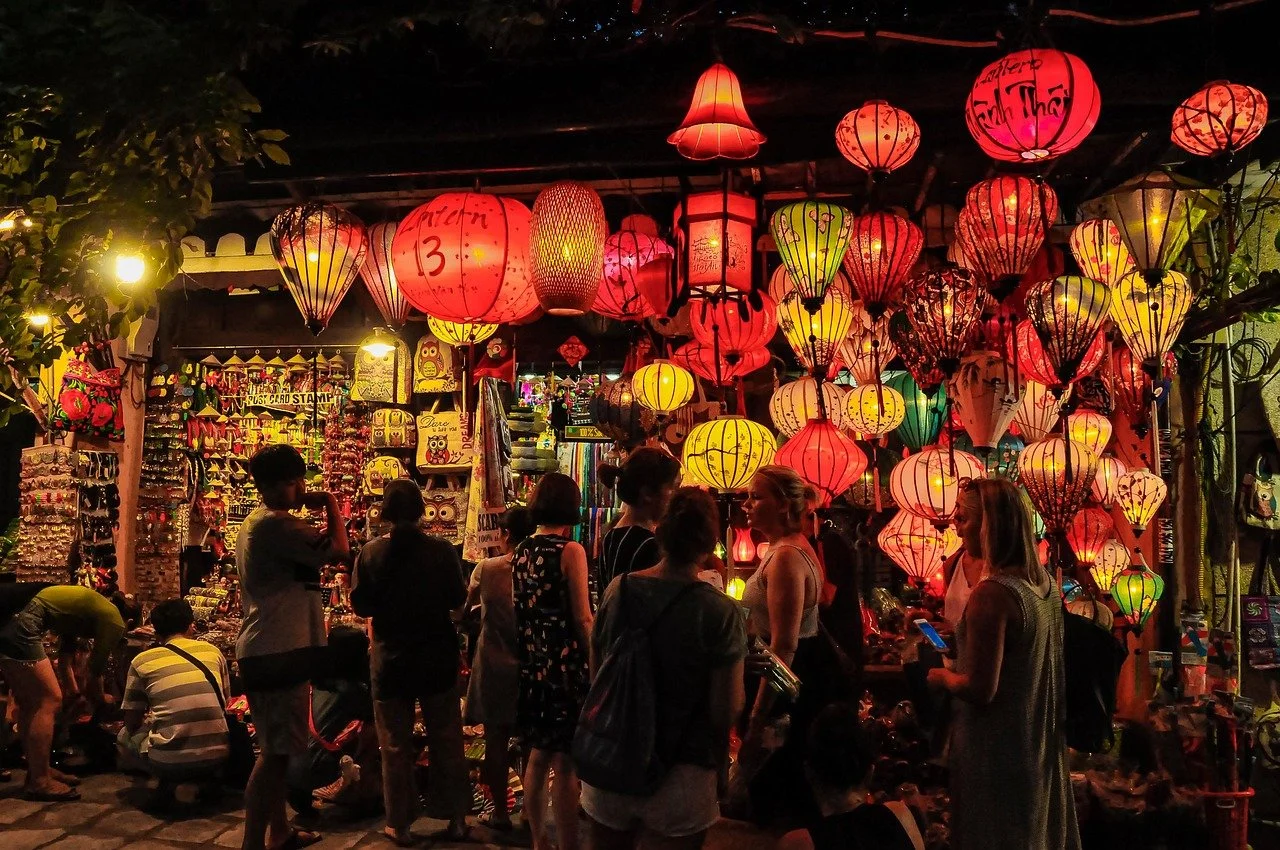 Hoi An lanterns lit up at night in VIetnam
