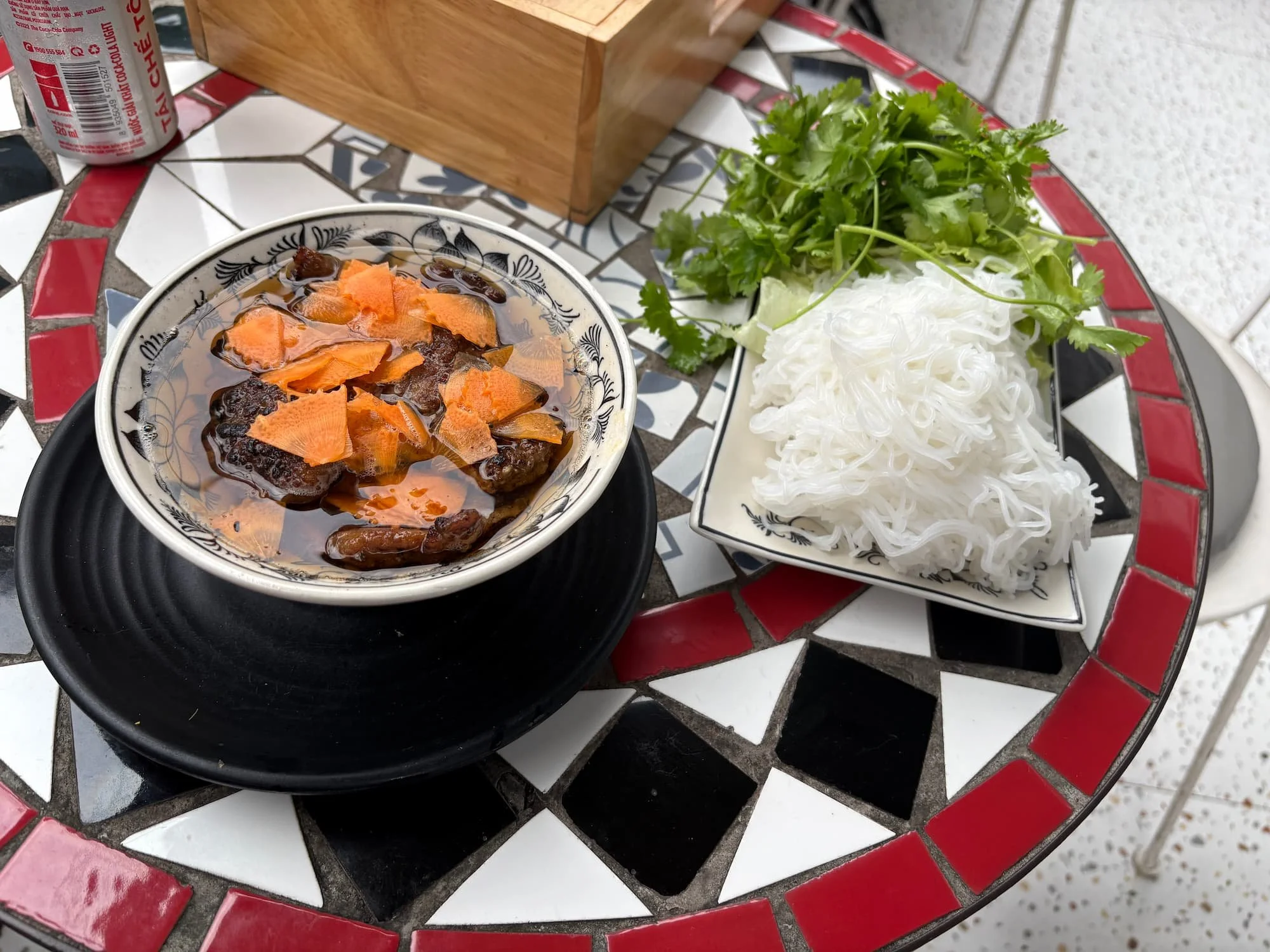 Enjoying bun cha in Hanoi in VIetnam